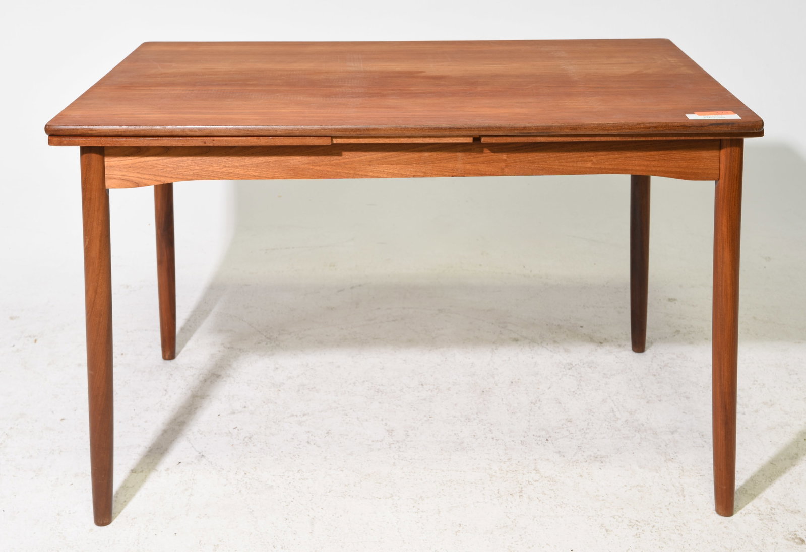 Danish Mid Century Modern Draw Leaf Table: Danish Mid Century Modern Draw Leaf Table - 29.5 in tall x 49 x 32, Leaves add an additional 19.25 inches each, Floor to apron is 25 inches and the space between 45 inches