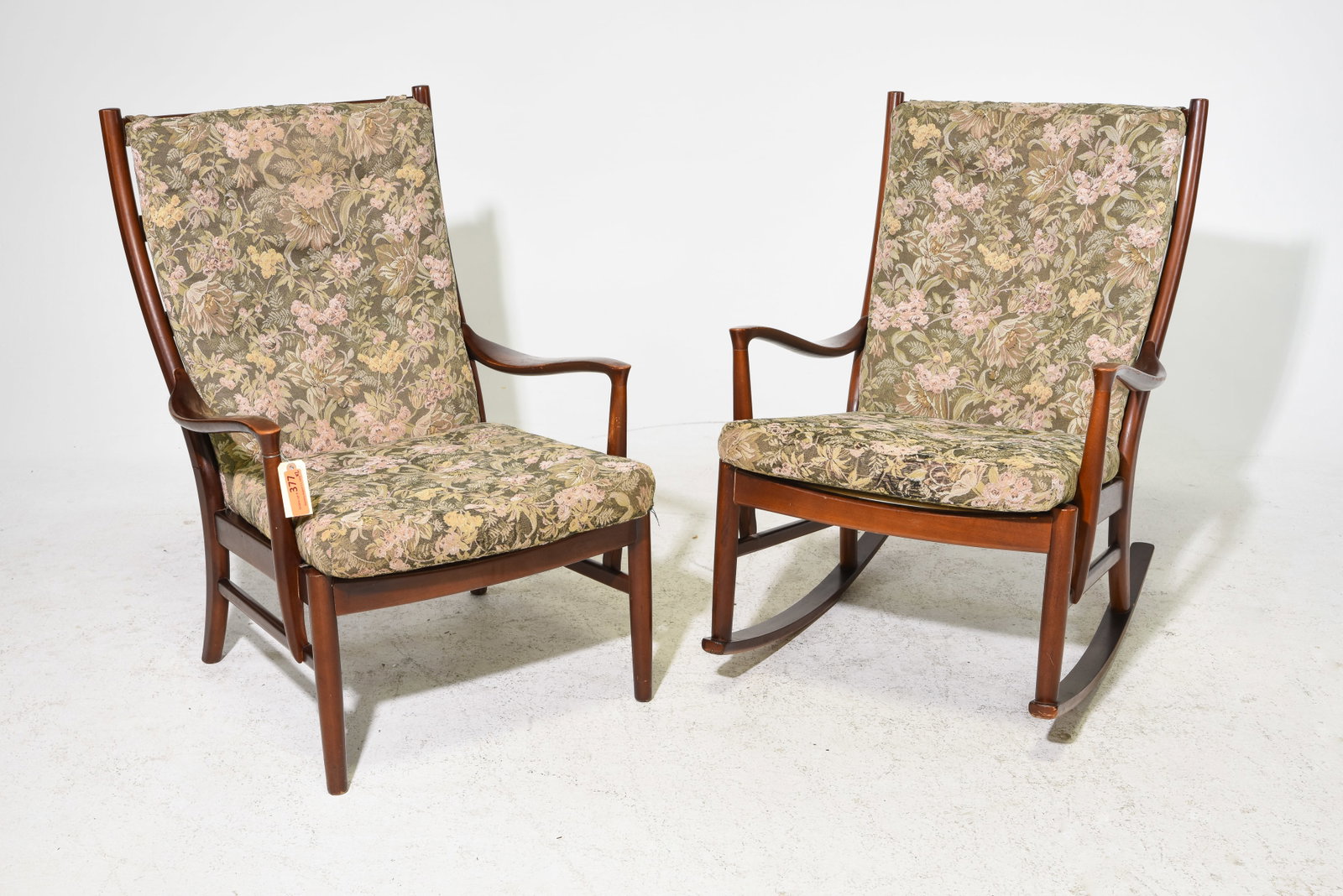 British Mahogany Arm Chair & Rocker: British Mahogany Arm Chair & Rocker - Rocker is 36 in tall x 26 x 36 with a seat height of 19 inches, The arm chair is 37.5 in tall x 26 x 34 with seat height of 17 inches