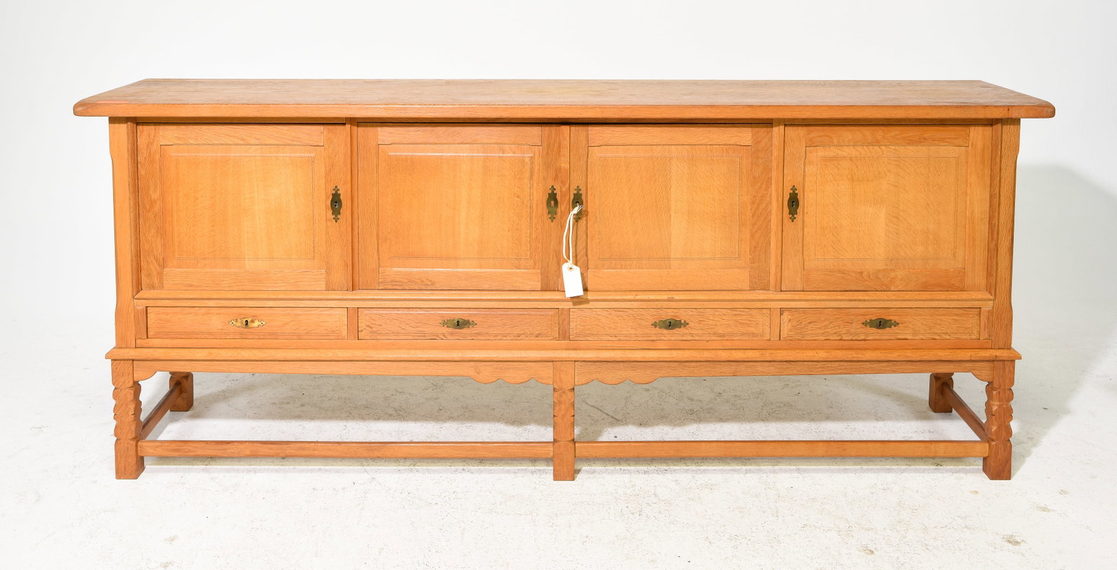 Danish Oak Four Door Sideboard / Server: Danish Oak Four Door Sideboard / Server - 36 in tall x 89 x 19.5 - Similar in style to / possibly by : S. Thrane & Son / Henning Kjaernulf / Guillerme & Chambron.