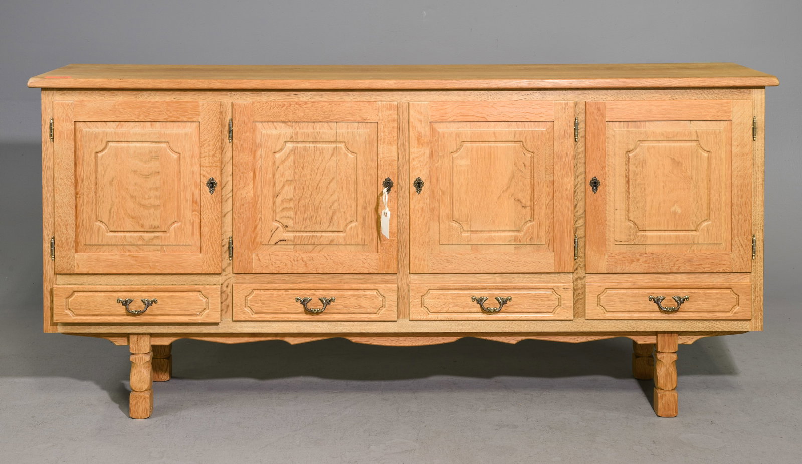 Danish Oak Four Door Sideboard: Danish Oak Four Door Sideboard - 36.5 in tall x 79 x 17.5 - Similar in style to / possibly by : S. Thrane & Son / Henning Kjaernulf / Guillerme & Chambron.