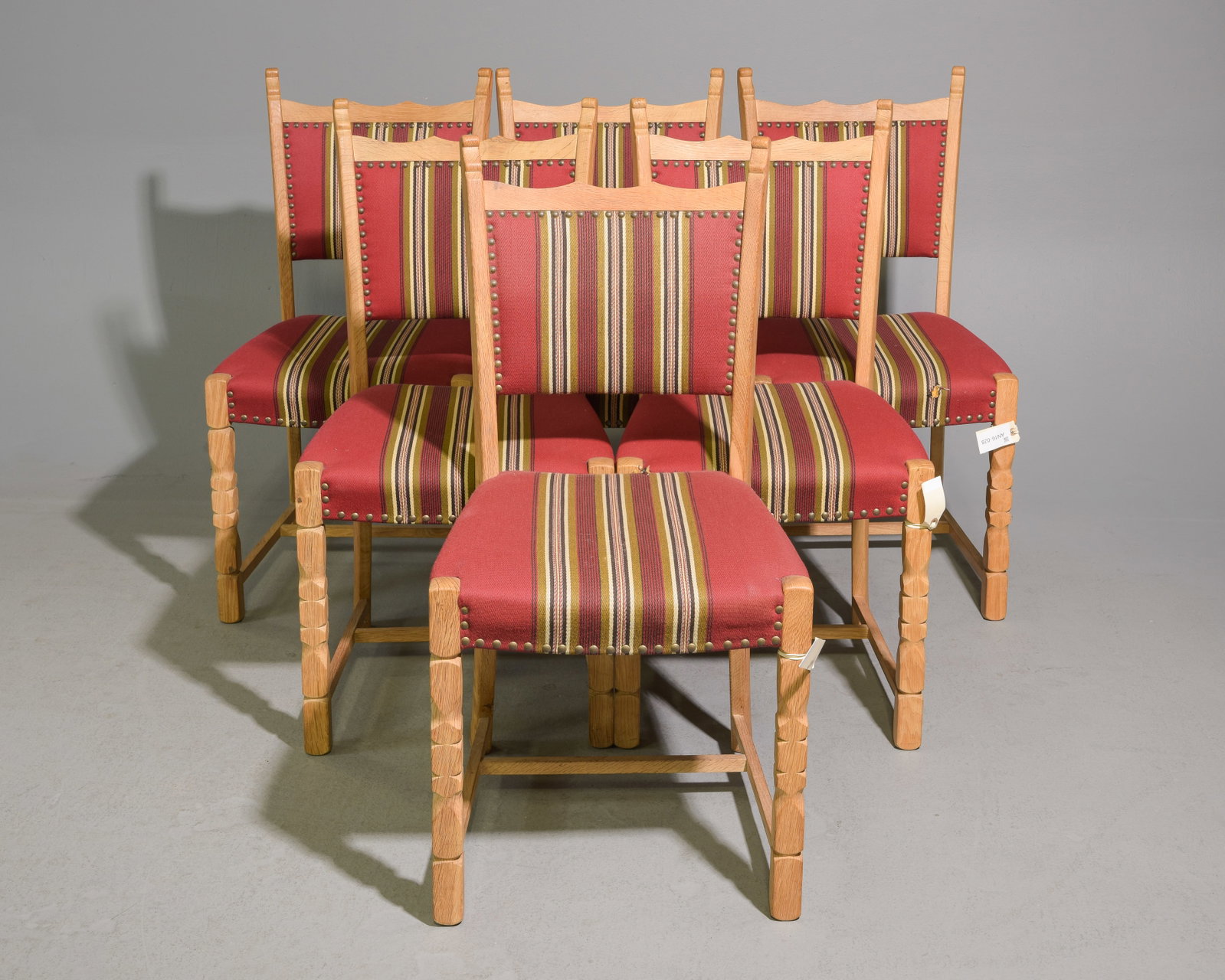 Danish Oak Set of 6 Upholstered Dining Chairs: Danish Oak Set of 6 Upholstered Dining Chairs - 36.75 in tall x 18.75 x 19 each with a seat height of 18 inches