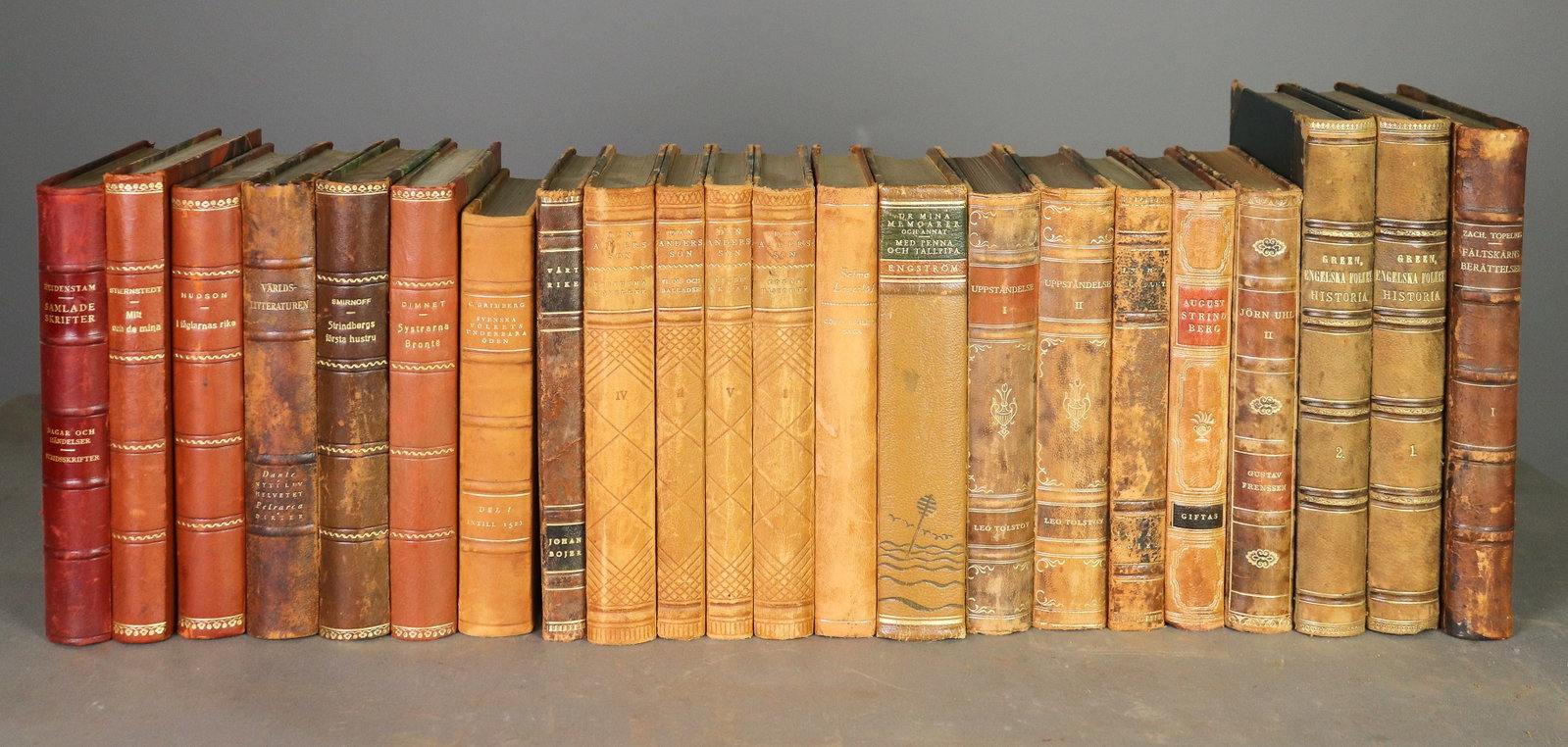 22 Leather Bound European Books / Novels: 22 Leather Bound European Books / Novels - 8.75 in tall x 6 x 6