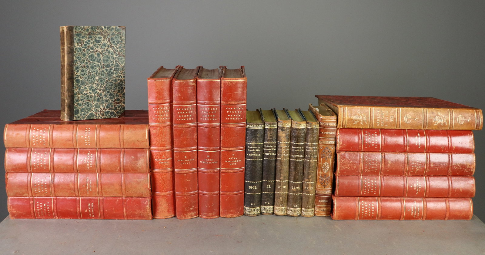 20 Leather Bound European Books / Novels: 20 Leather Bound European Books / Novels - 10 in tall x 7.5 x 2
