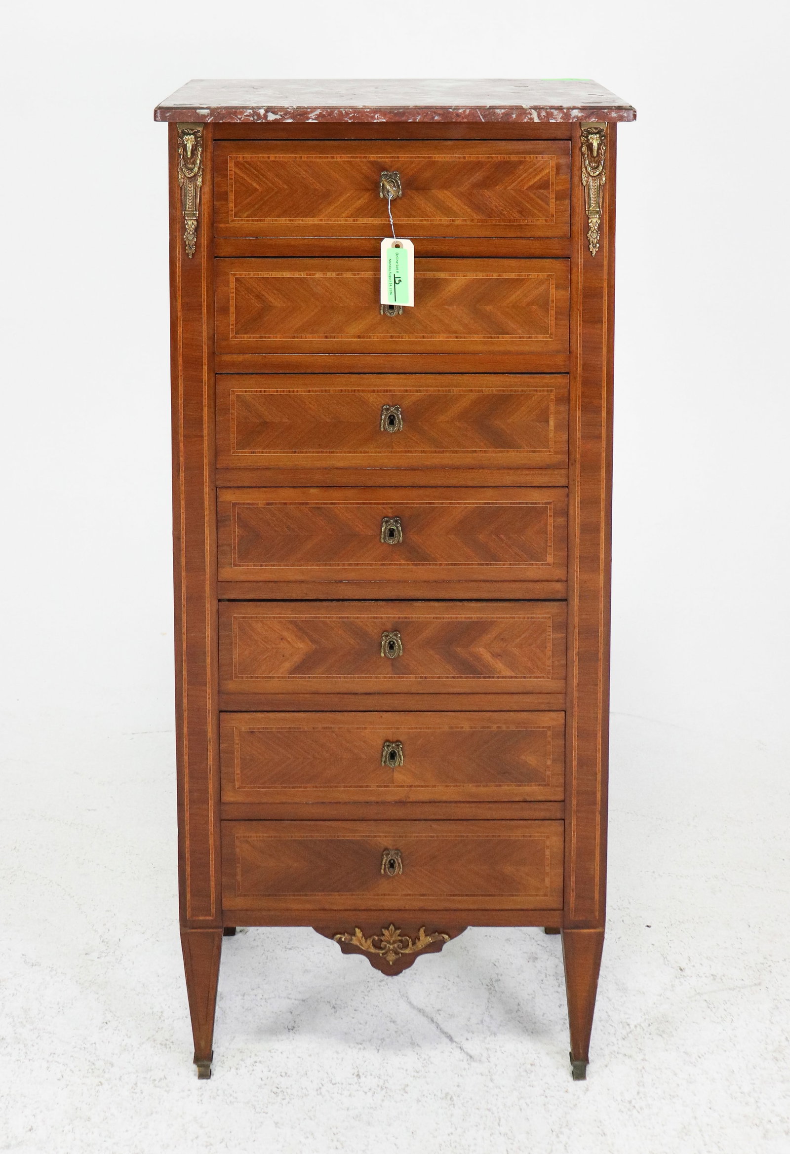 Louis XVI Style Semaniere / 7 Drawer Chest: French Louis XVI Style Semaniere / 7 Drawer Chest - 49.75 in tall x 20.25 x 14