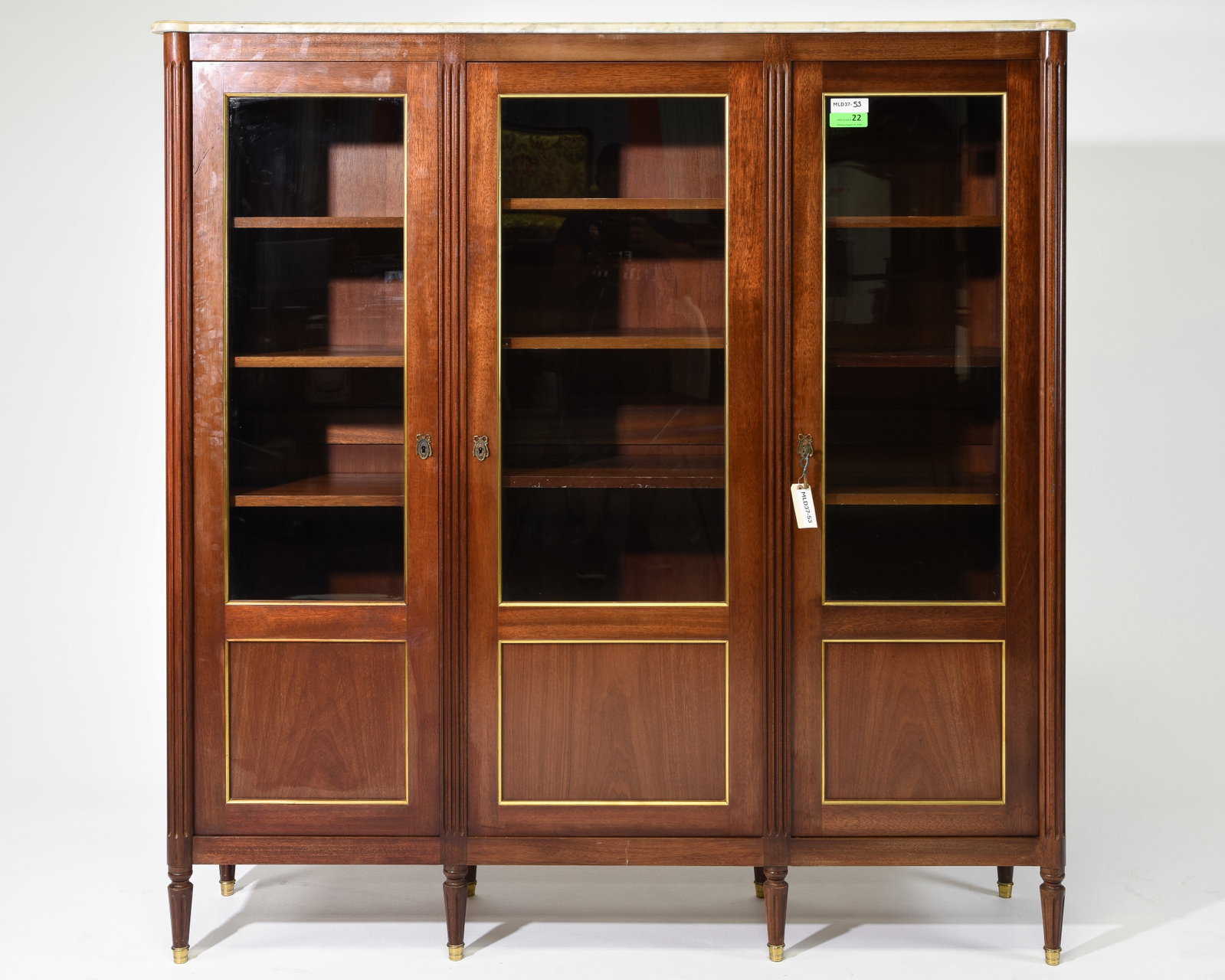 Louis XVI Style Marble Top Triple Door Bookcase (1 of 7)
