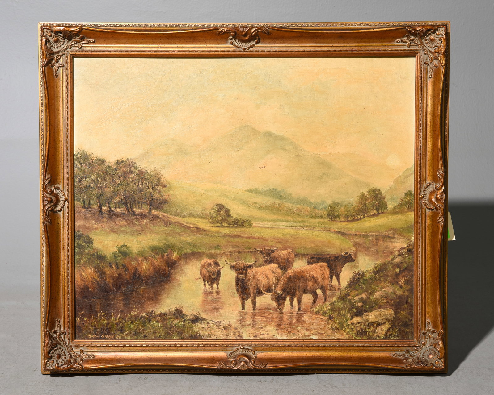 Framed Oil on Board Landscape - Highland Cows (1 of 3)