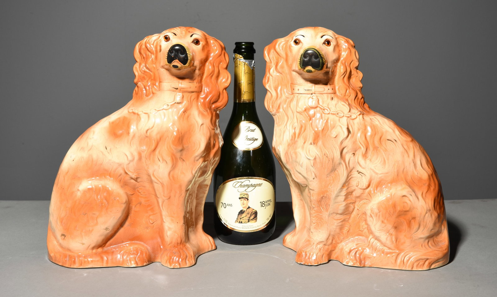 Pair of Staffordshire Dogs with Glass Eyes: Pair of Staffordshire Dogs with Glass Eyes - 13 in tall x 10 x 5 each