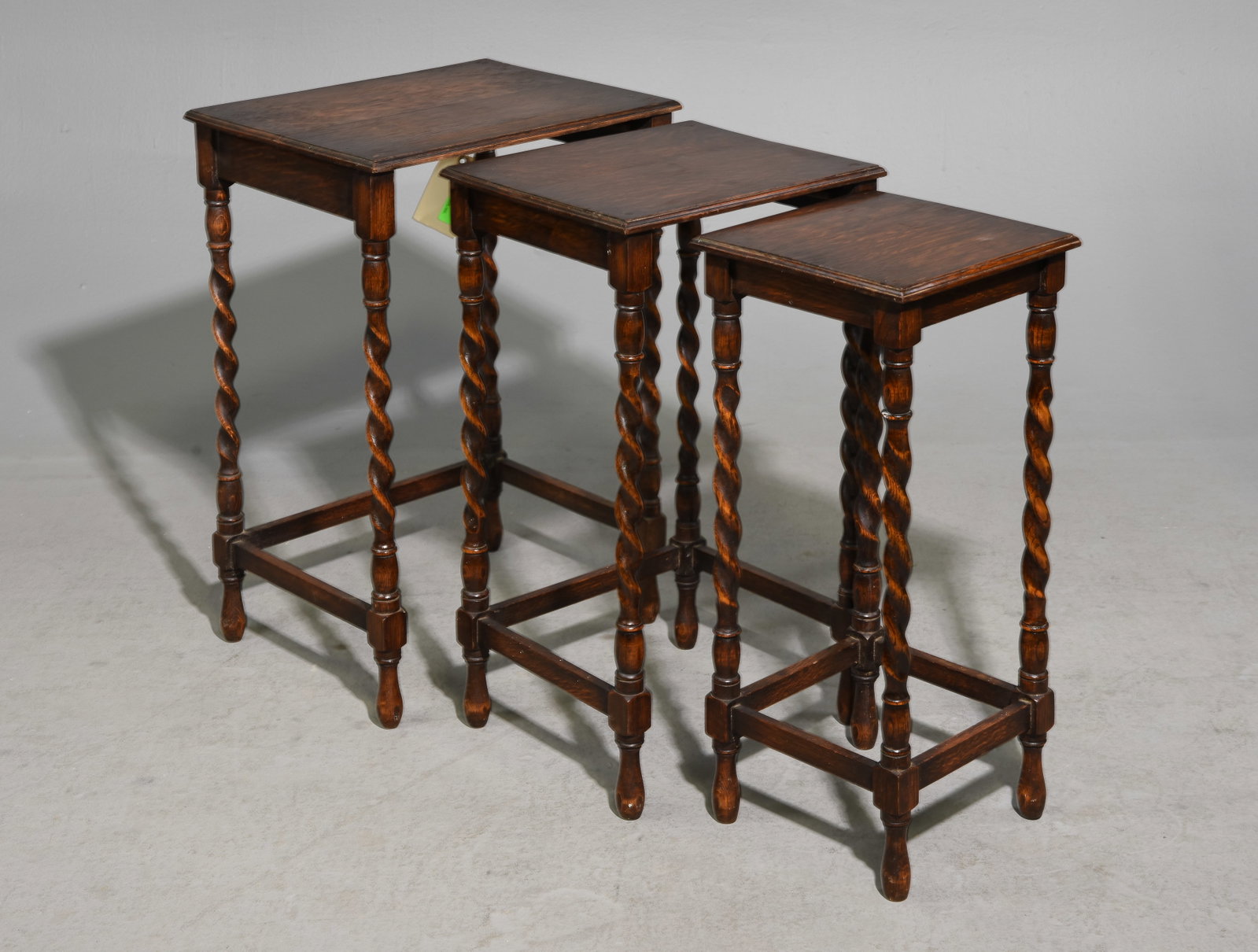 British Oak Barley Twist Tall Nest of 3 Tables (1 of 5)