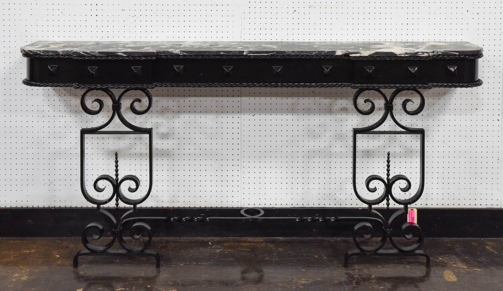 French Marble Top Large Iron Base Console (1 of 6)