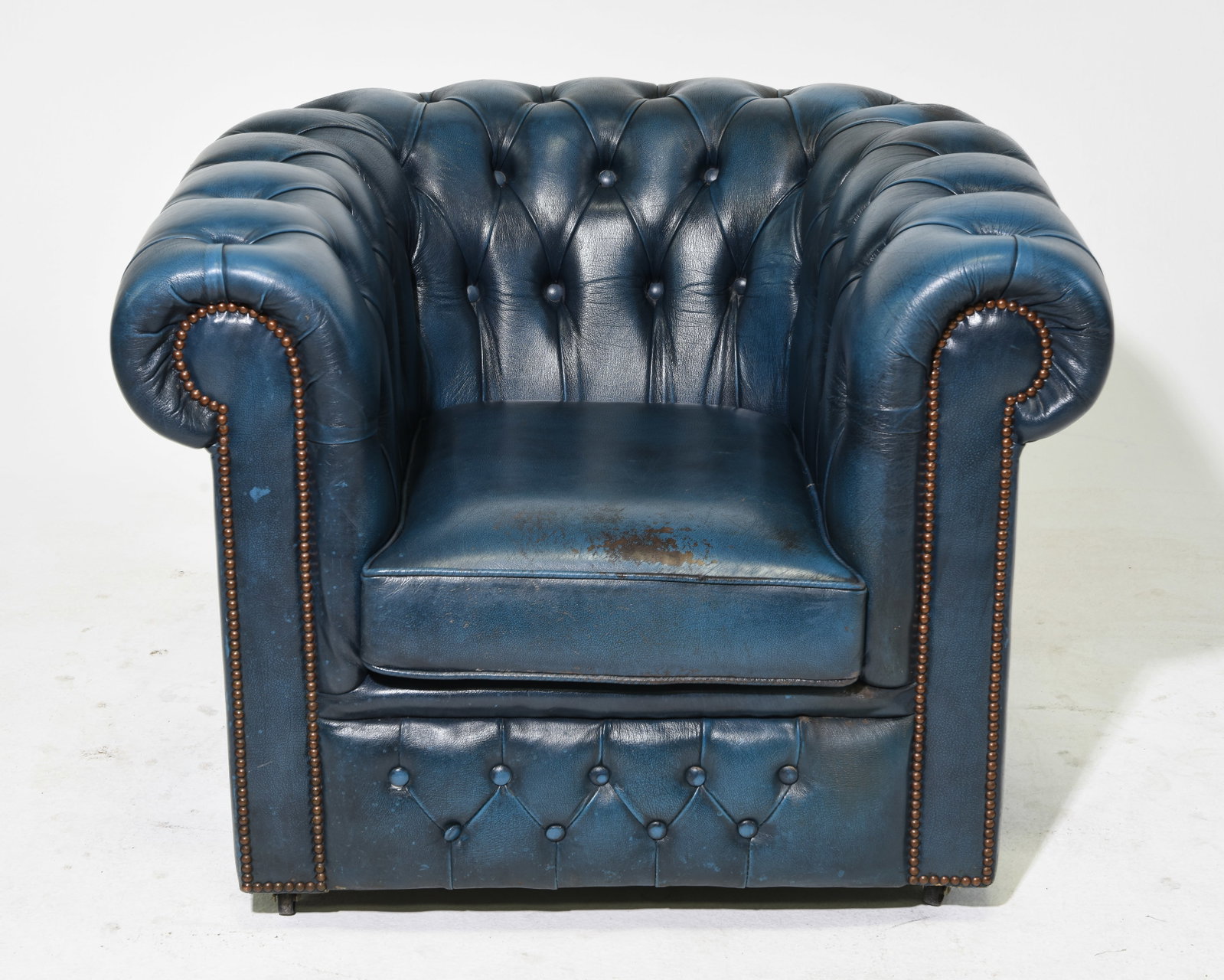 British Blue Leather Chesterfield Club Chair (1 of 6)