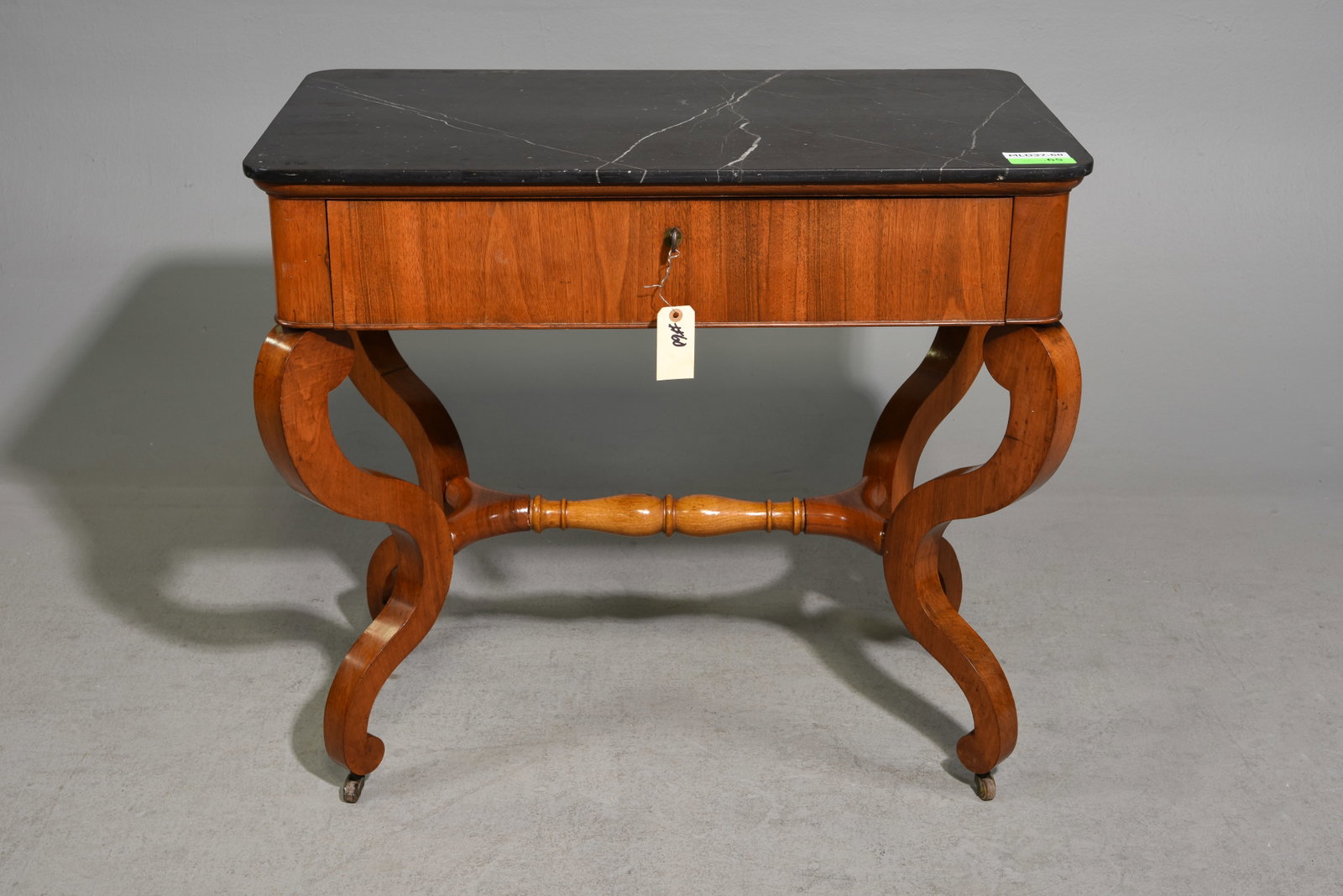 French Marble Top Single Drawer Walnut Table (1 of 8)