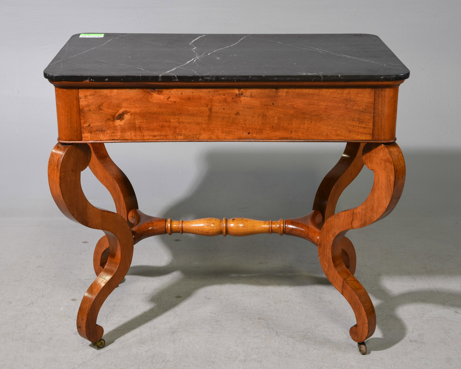 French Marble Top Single Drawer Walnut Table - 8
