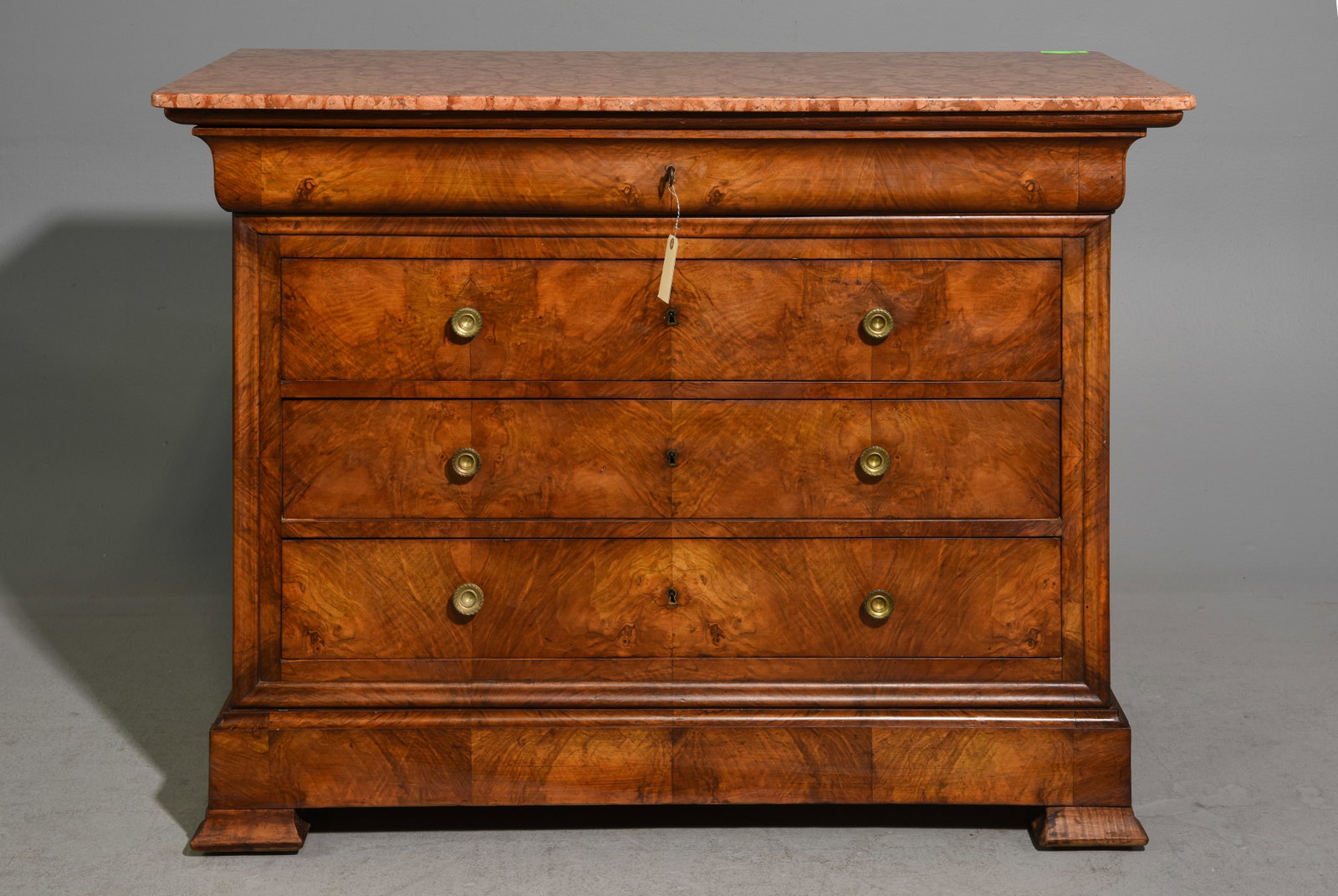 Louis Philippe Style Walnut Marble Top Chest: French Louis Philippe Style Walnut Marble Top Chest - 38 in tall x 49.5 x 21.75