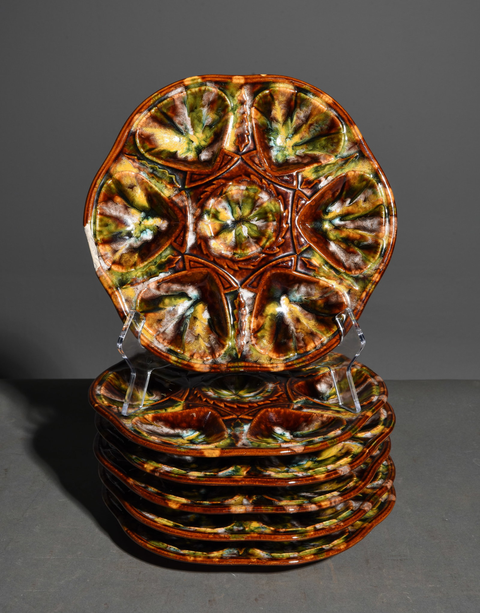 French Set of 6 Oyster Plates: French Set of 6 Oyster Plates - 1 in tall x 10 inch diameter