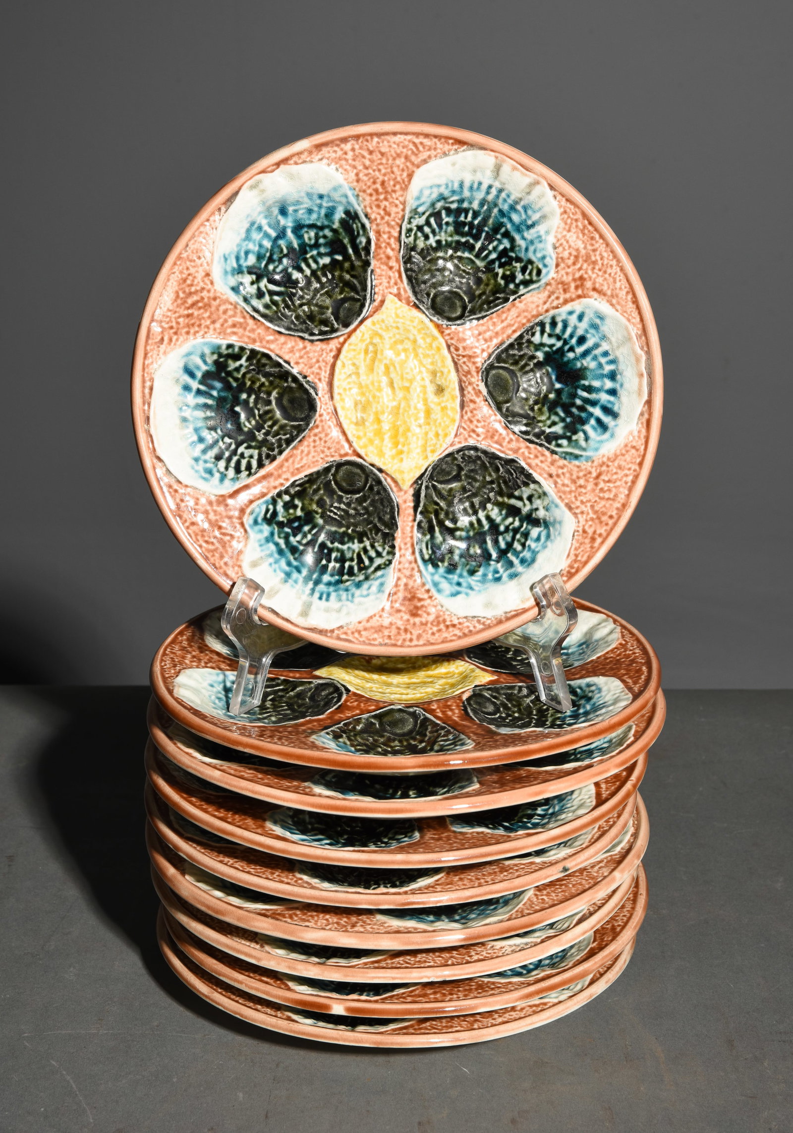 French Set of 9 Scallop Plates with Lemon Center: French Set of 9 Scallop Plates with Lemon Center - 1 in tall x 9 inch diameter