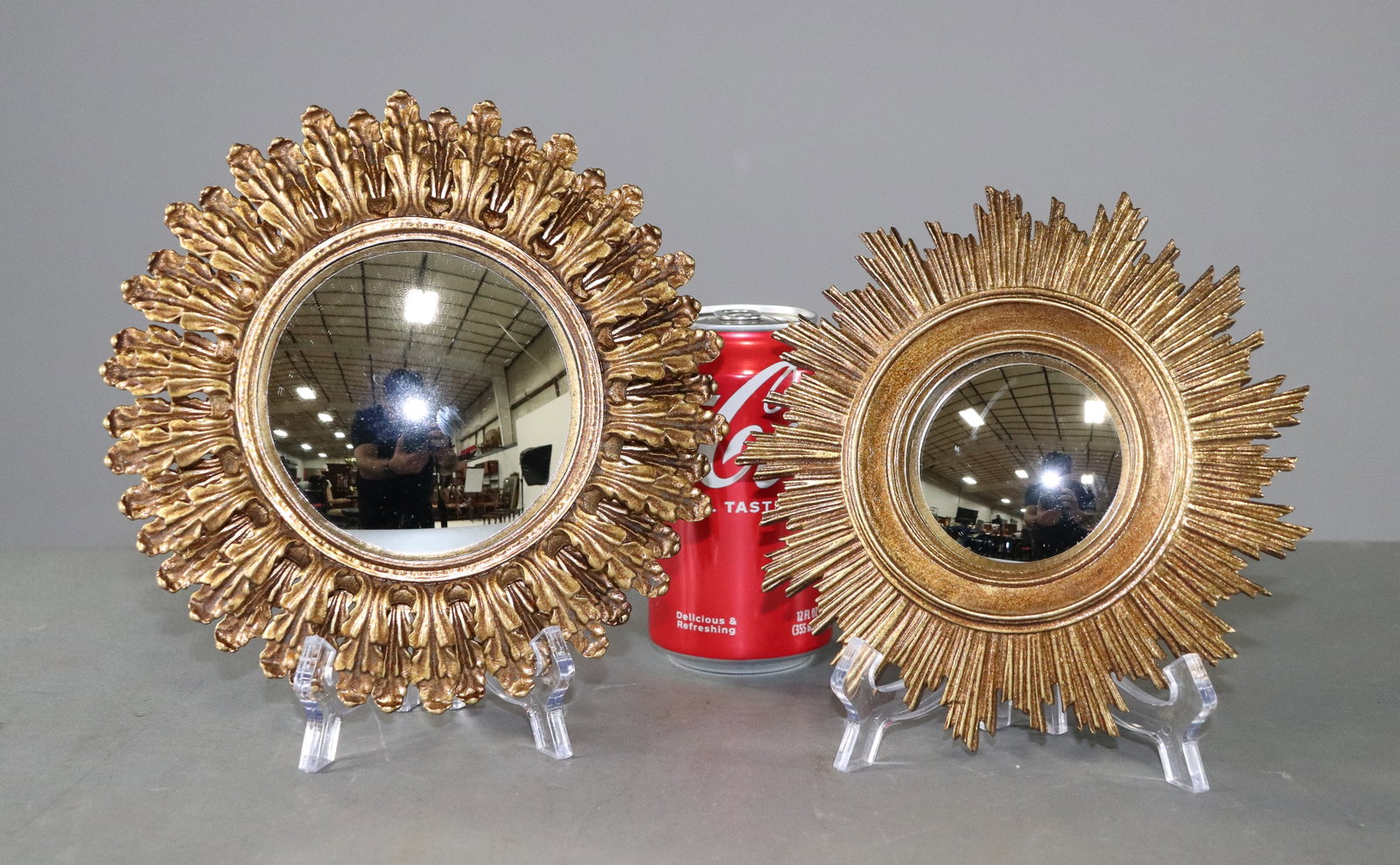 2 Small / Petite Gold Burst Framed Mirrors (1 of 2)