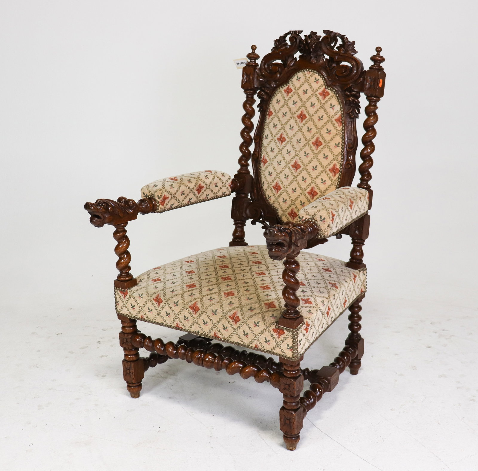 Louis XIII Style French Twist Upholstered Arm Chair (1 of 8)