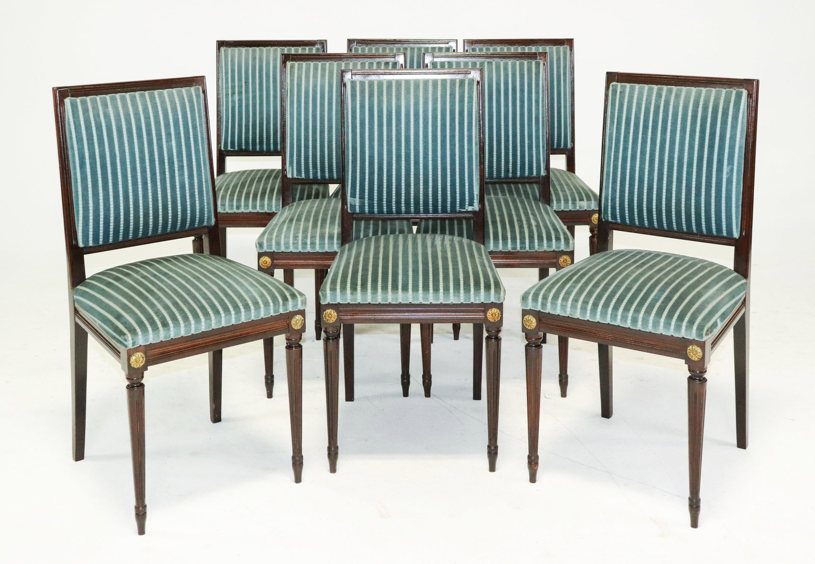 Set Of 8 Louis XVI Style Mahogany Dining Chairs: Set Of 8 French Louis XVI Style Mahogany Dining Chairs -37 in tall x 18 x 19, seat height is 18