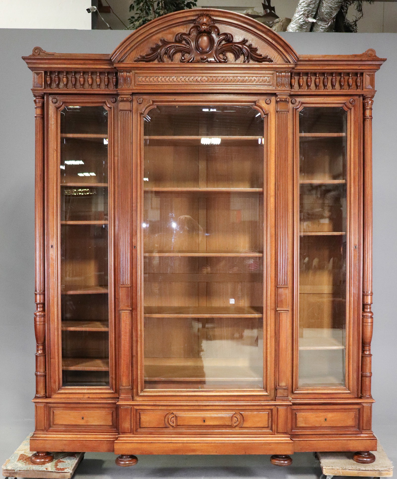 French Monumental Walnut Triple Door Bookcase (1 of 14)