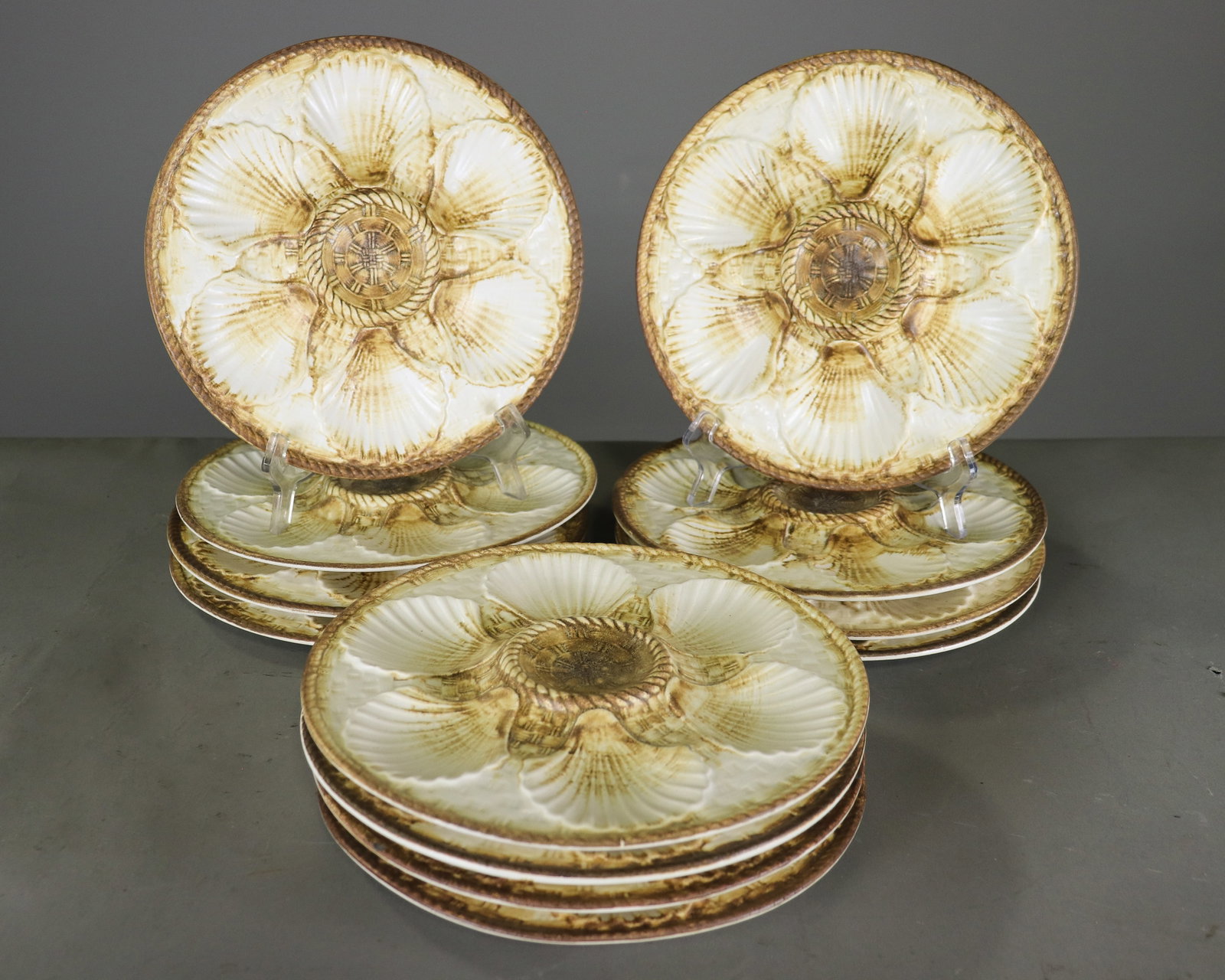French 12pc Oyster Plate Set: French 12pc Oyster Plate Set - 1 in tall x 9.75 in diameter
