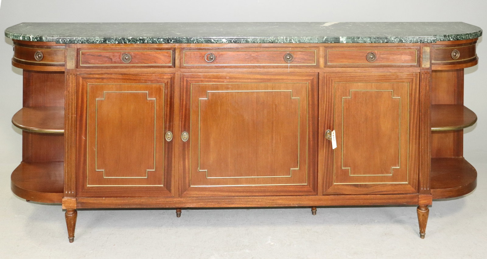 Louis XVI Style Curved Marble Top Sideboard: French Louis XVI Style Curved Marble Top Sideboard / Enfilade - 40 in tall x 97 x 22