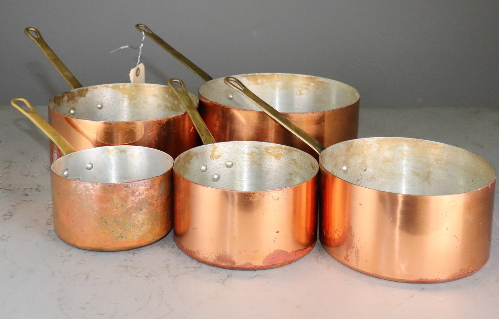 Set of 5 French Graduated Copper Sauce Pans (1 of 3)