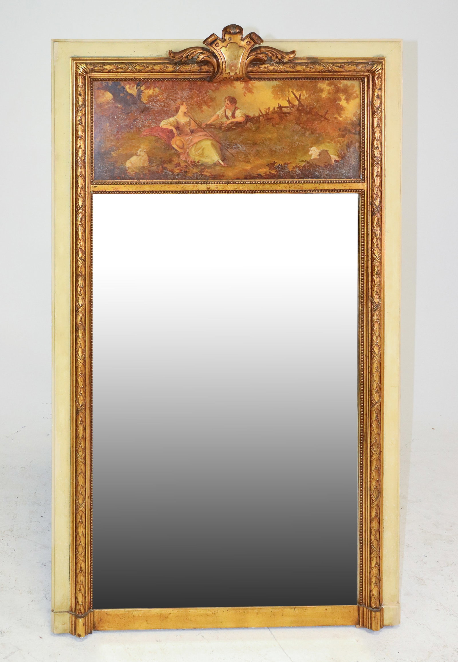 French Gold Gilt / Painted Framed Trumeau Mirror: French Gold Gilt / Painted Framed Trumeau Mirror - 58 in tall x 33.5 x 3