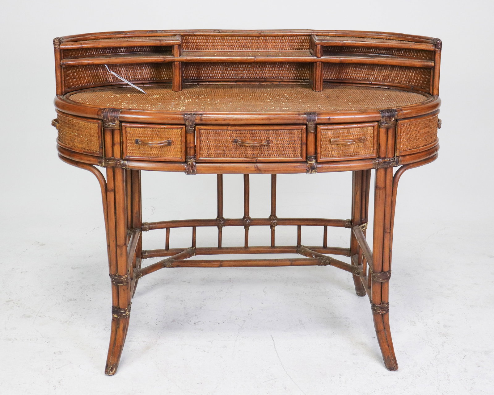 Palecek China Bay Rattan Writing Desk: Palecek China Bay Rattan Writing Desk - 37.5 in tall x 46 x 20, floor to apron is 24 in and space between legs is 28 in