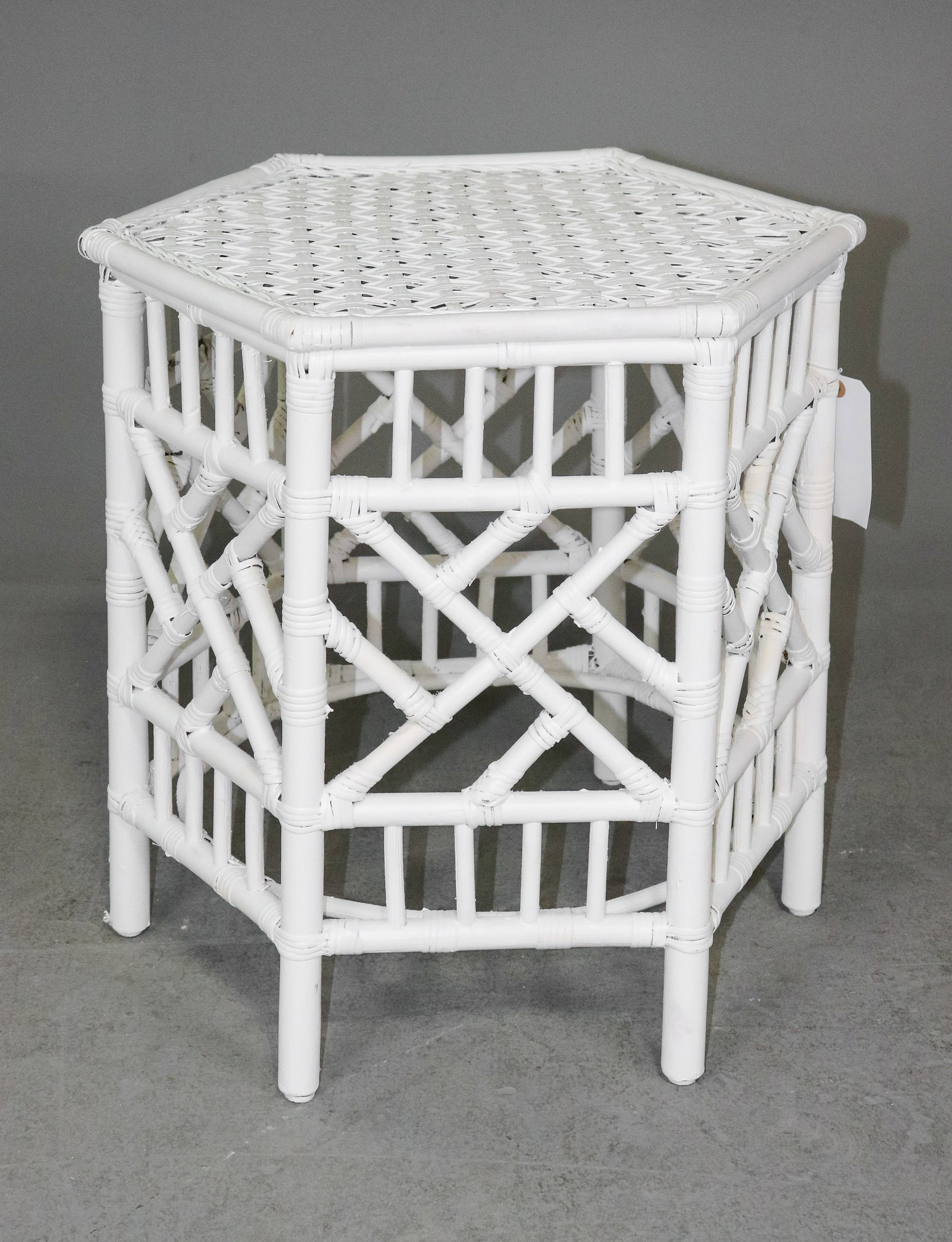 White Painted Rattan Occasional / Side Table: White Painted Rattan Occasional / Side Table - 22.5 in tall x 20 x 20