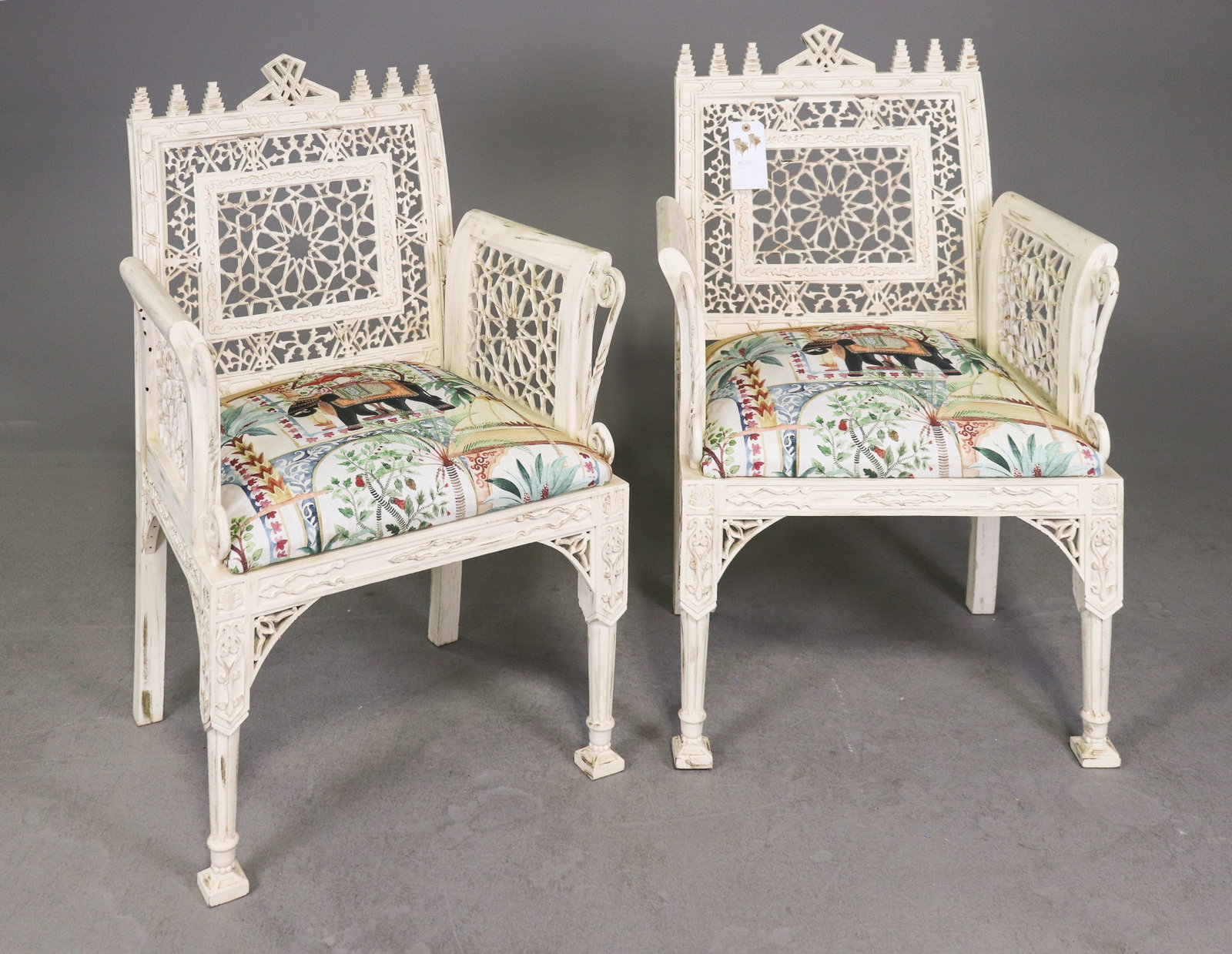 2 Italian Painted Hand Carved Arm Chairs: 2 Italian Painted Hand Carved Arm Chairs - 38 in tall x 26 x 25, seat height is 19 inches