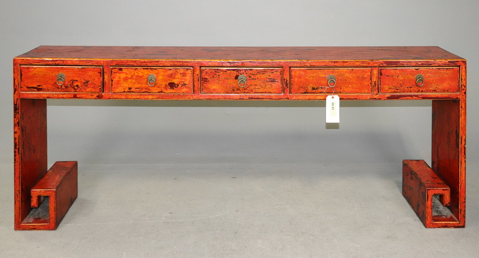 Asian Style Red Painted Console / Hall Table: Asian Style Red Painted Console / Hall Table - 30 in tall x 78.75 x 15.25