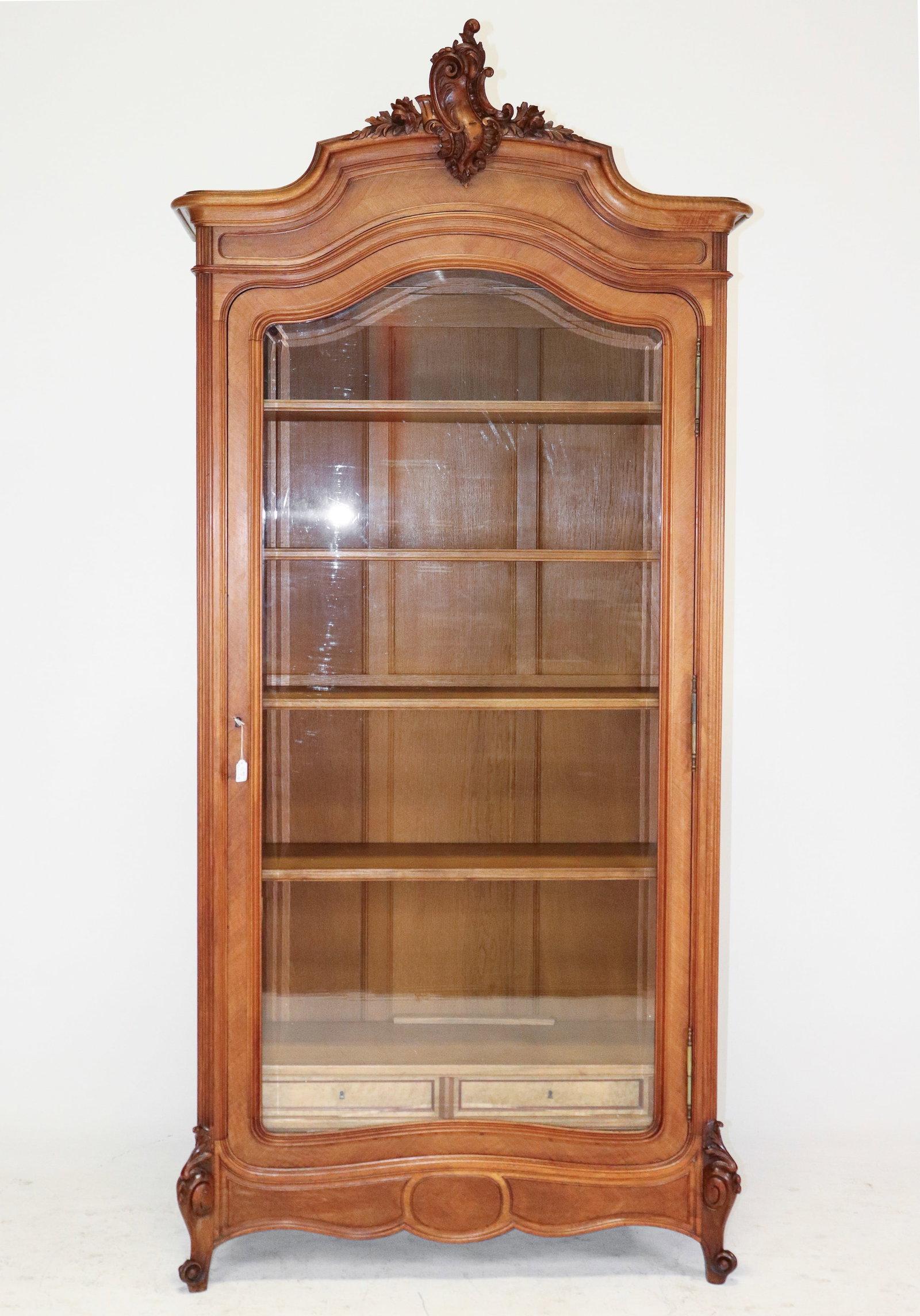 Louis XV Style Walnut Single Glass Door Armoire: French Louis XV Style Walnut Single Glass Door Armoire - 98.5 in tall x 46 x 23
