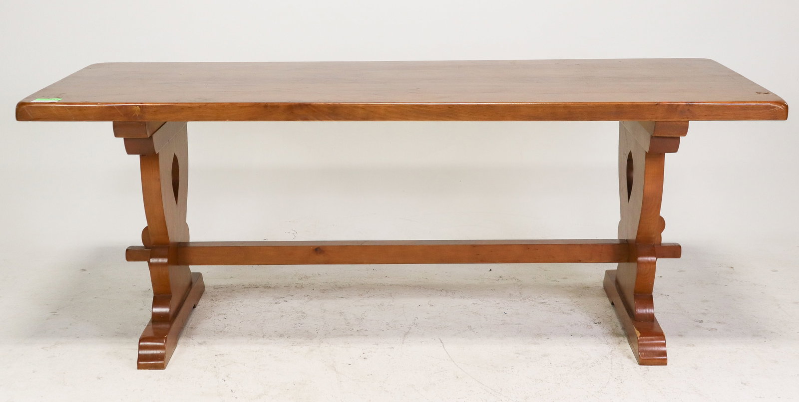 French Oak Trestle Base Monastery Table: French Oak Trestle Base Monastery Table - 30 in tall x 79 x 31.5, floor to apron is 28 in and space between legs is 52 in