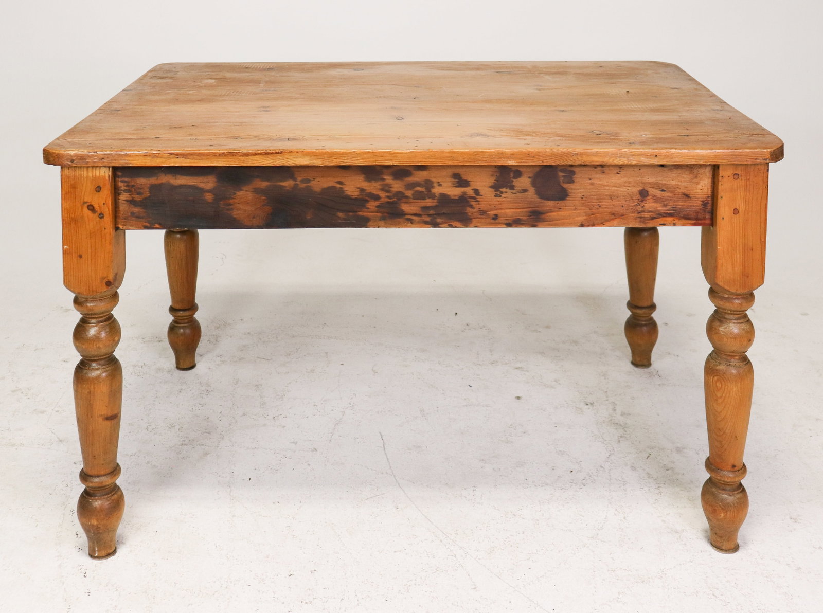 British Pine Turned Leg Table With Drawer (1 of 7)