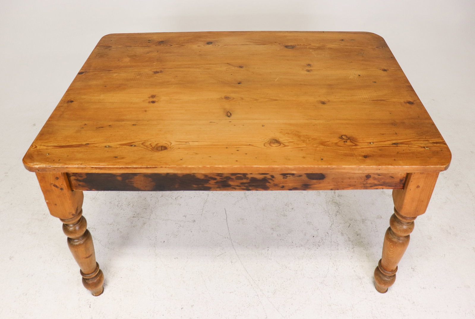 British Pine Turned Leg Table With Drawer - 2