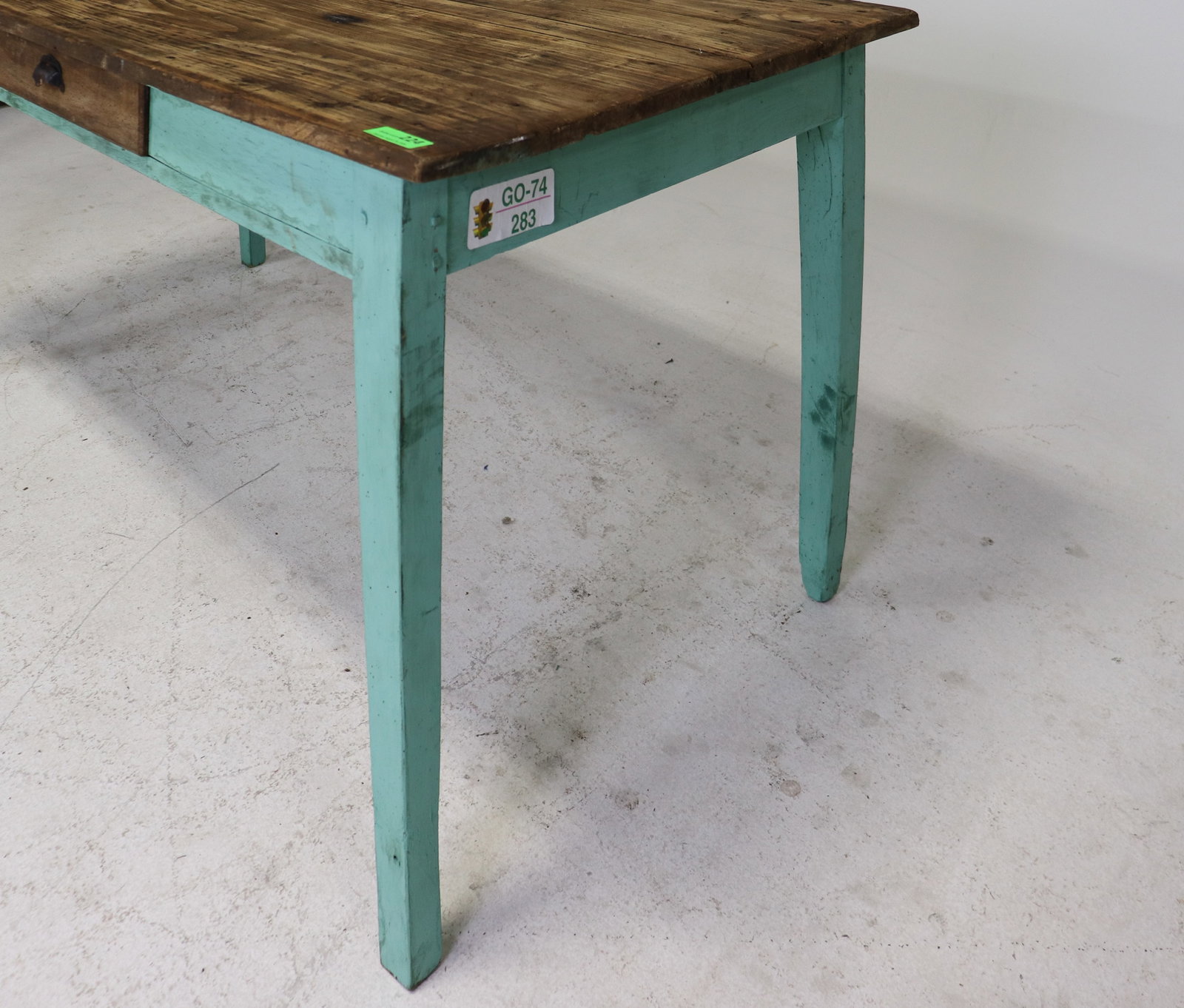 British Pine Painted Table With Drawer - 4