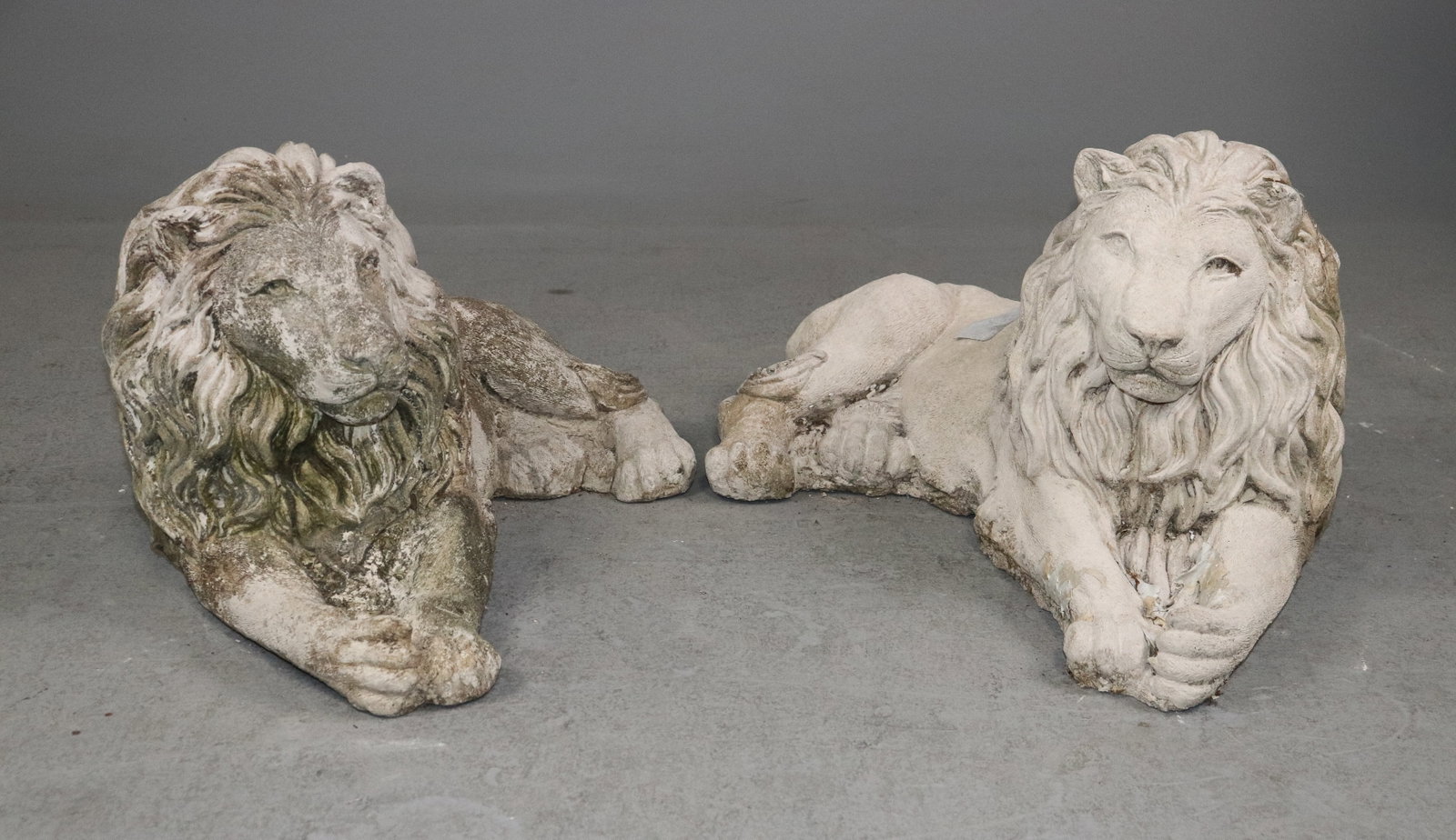 Two Cast Stone / Concrete Resting Lions (1 of 4)