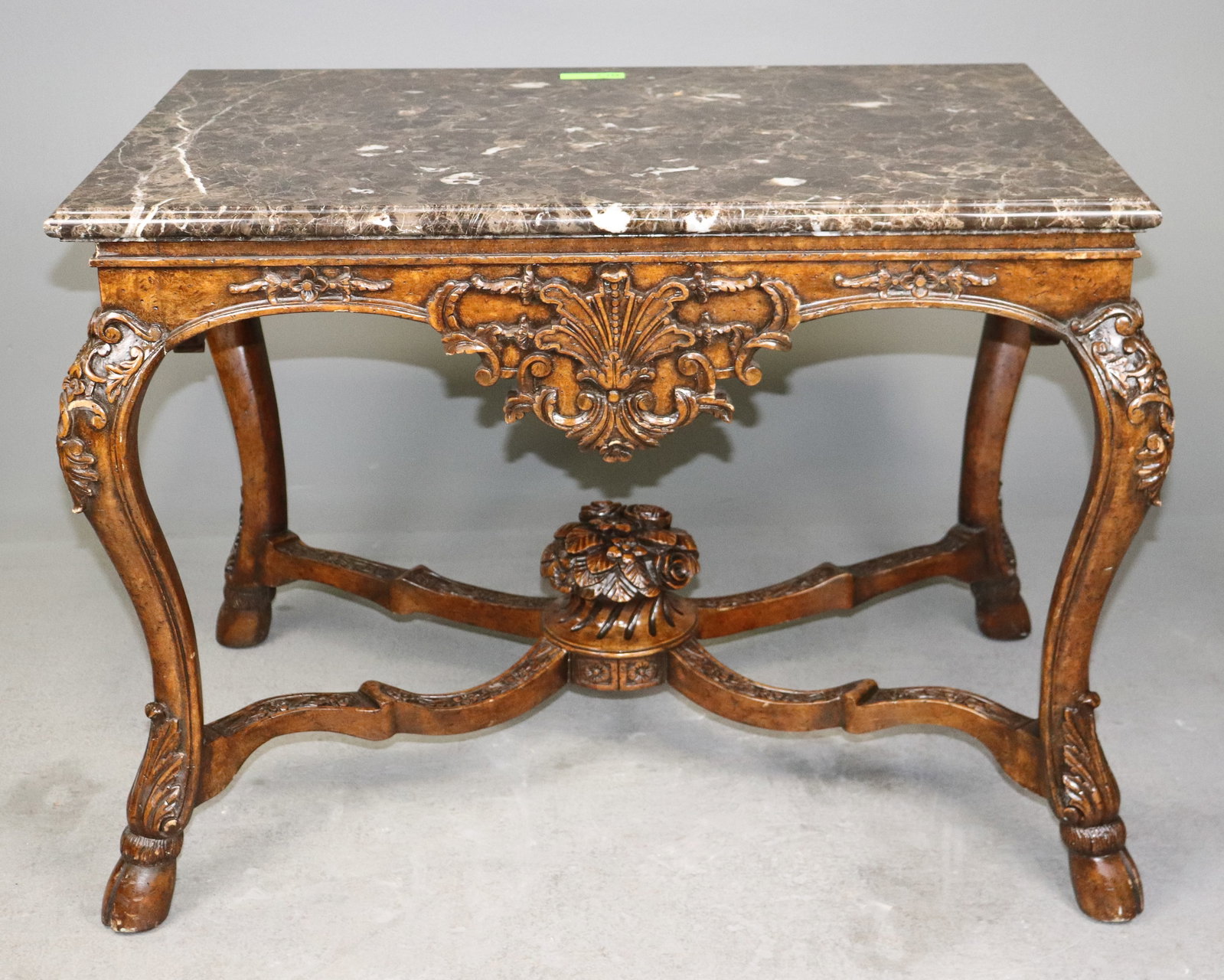 Louis XV Style Carved Marble Top Side Table: Louis XV Style Carved Marble Top Side Table - 26.5 in tall x 36 x 24.5