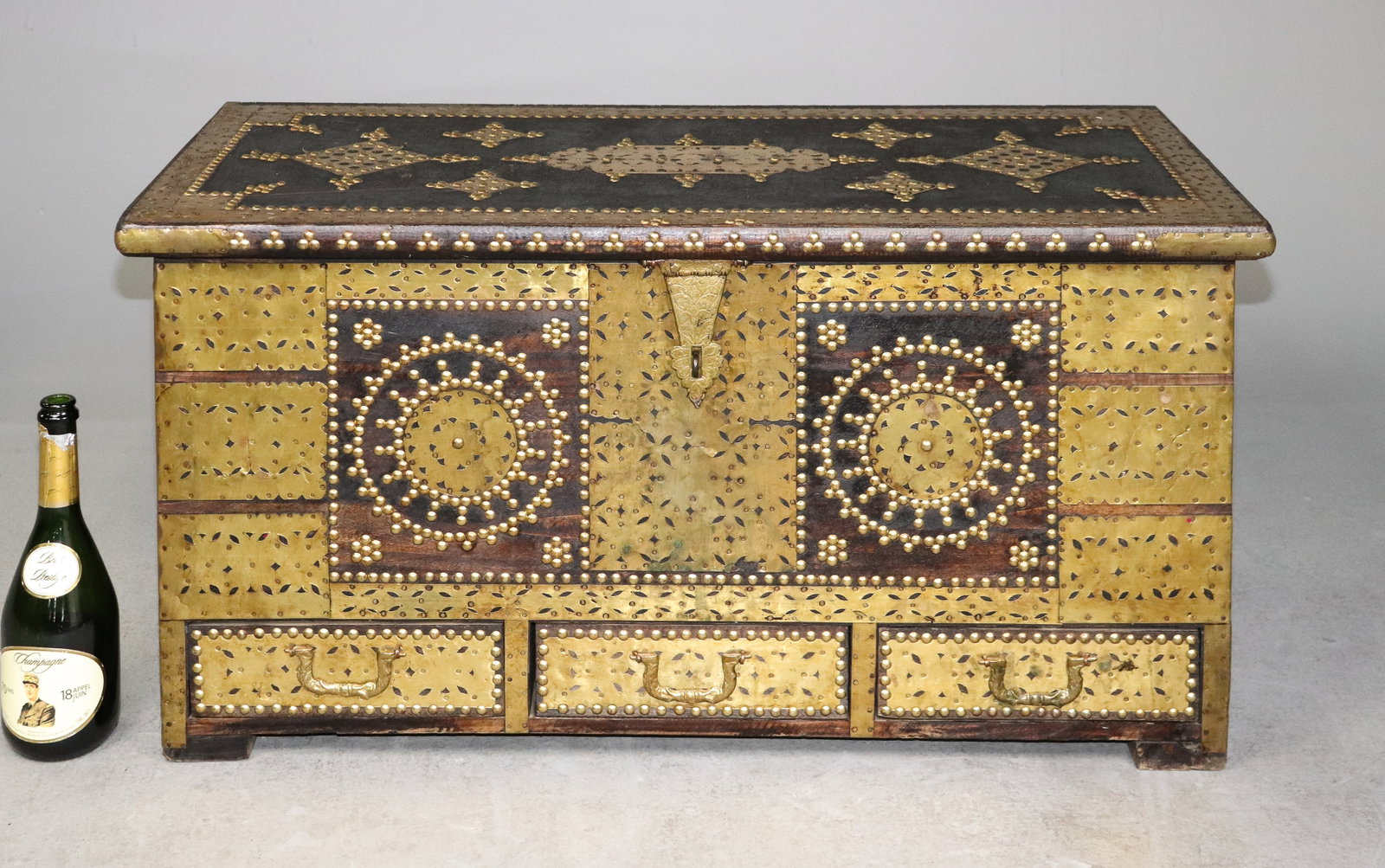French Studded Dowery Chest / Trunk: French Studded Dowery Chest / Trunk - 19 in tall x 36.5 x 17.5