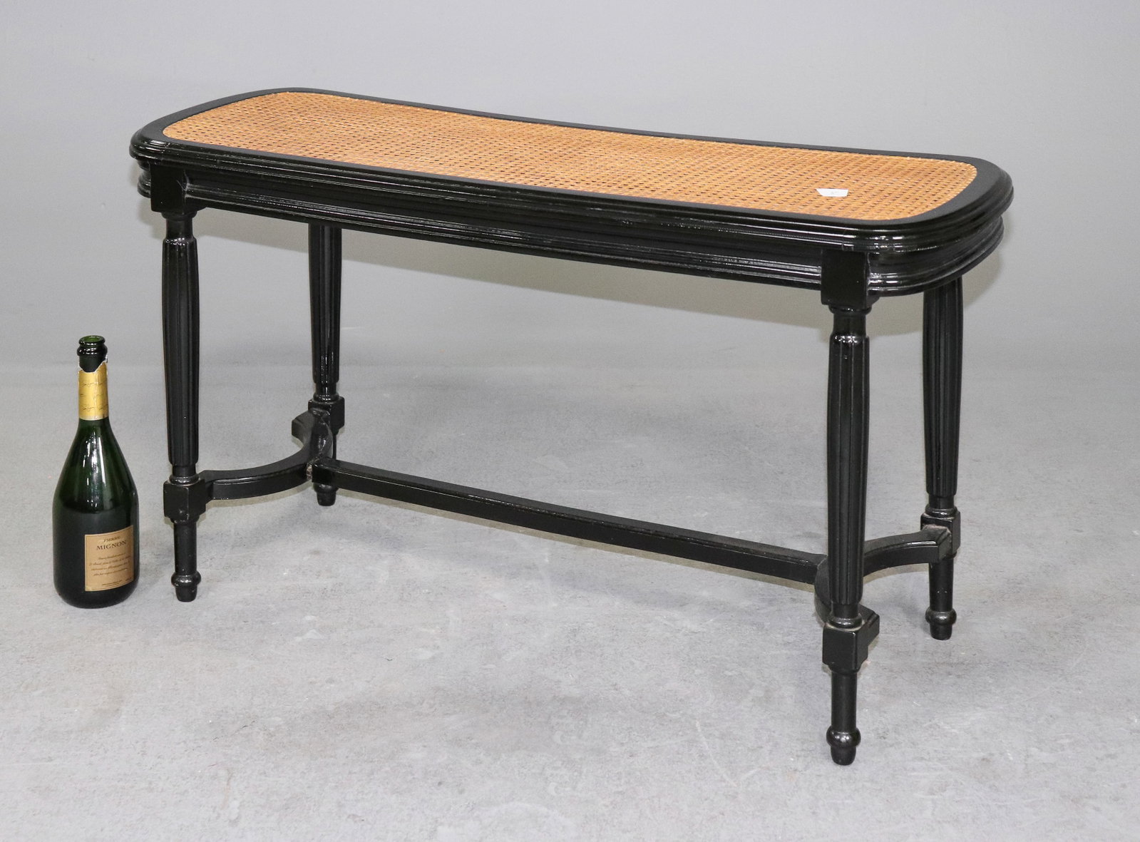 French Caned Seat Painted Oak Piano Stool: French Caned Seat Painted Oak Piano Stool - 21 in tall x 39 x 14
