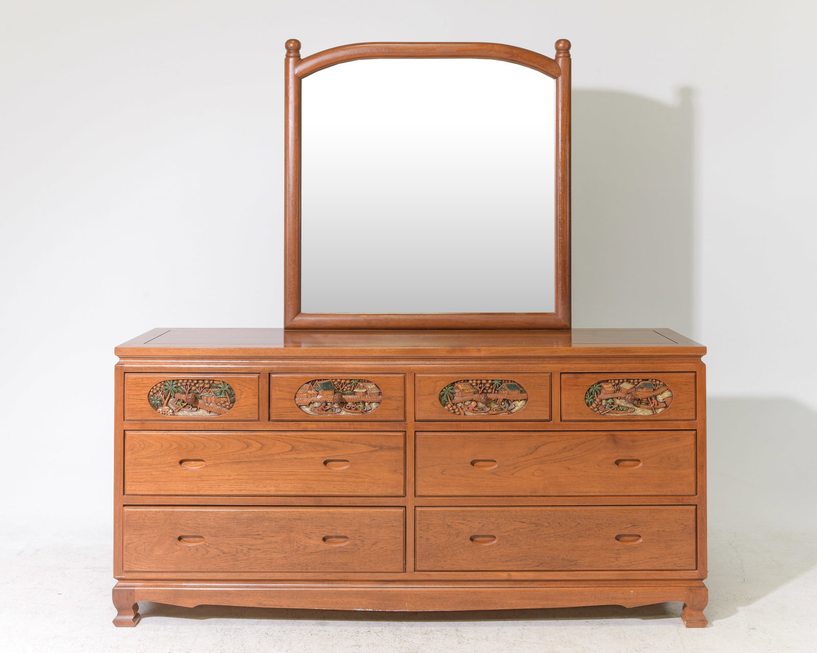 Tiki Style Carved Motif Dresser with Mirror (1 of 7)