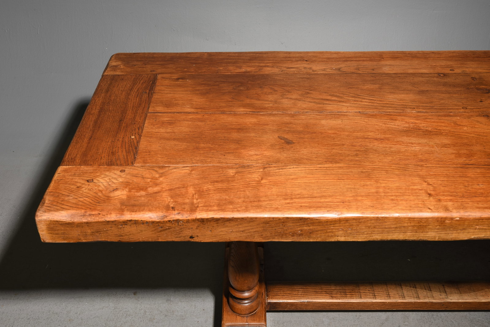 French Solid Oak Double Baluster Base Monastery Table - 2