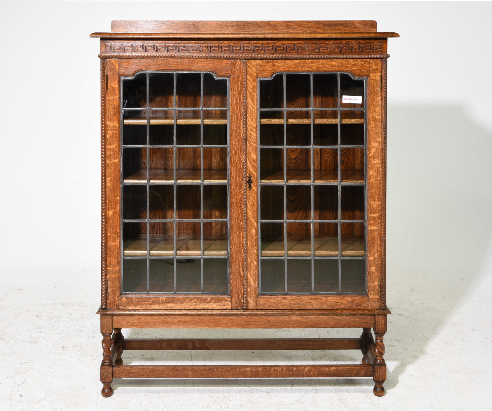 British Oak Leaded Glass Double Door Bookcase (1 of 5)