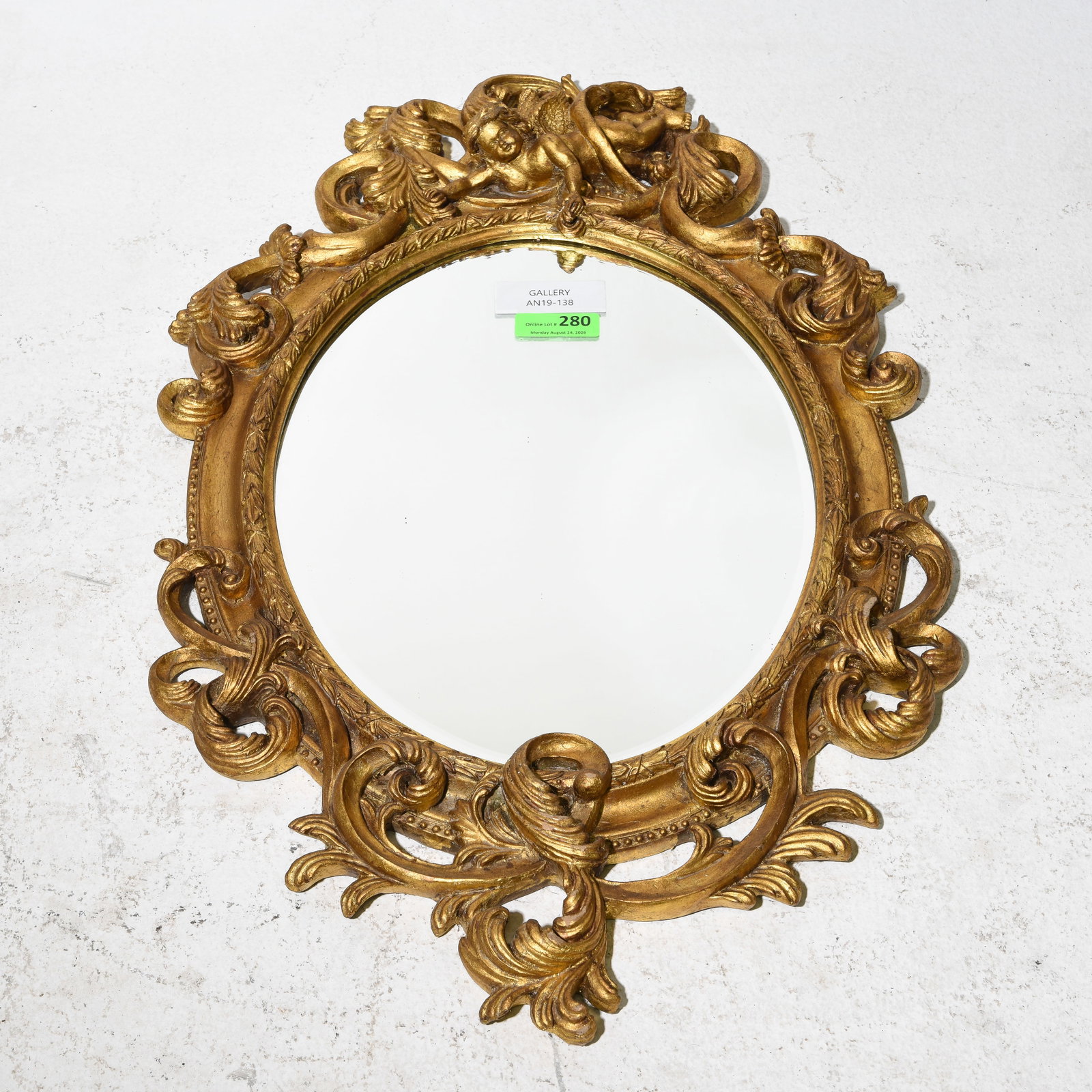 Danish Gold Framed Oval Beveled Mirror (1 of 4)