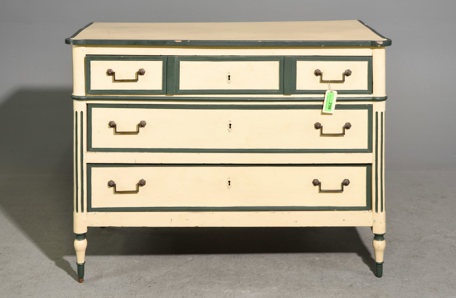 Louis XVI Style Painted Three Drawer Chest: French Louis XVI Style Painted Three Drawer Chest - 33 in tall x 44 x 20.5