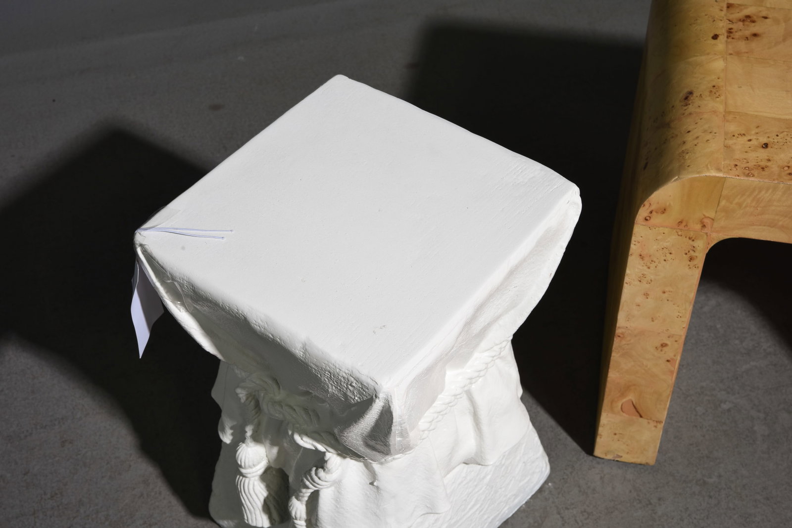 2pcs - Burled Side Table & Plaster Accent Table - 3