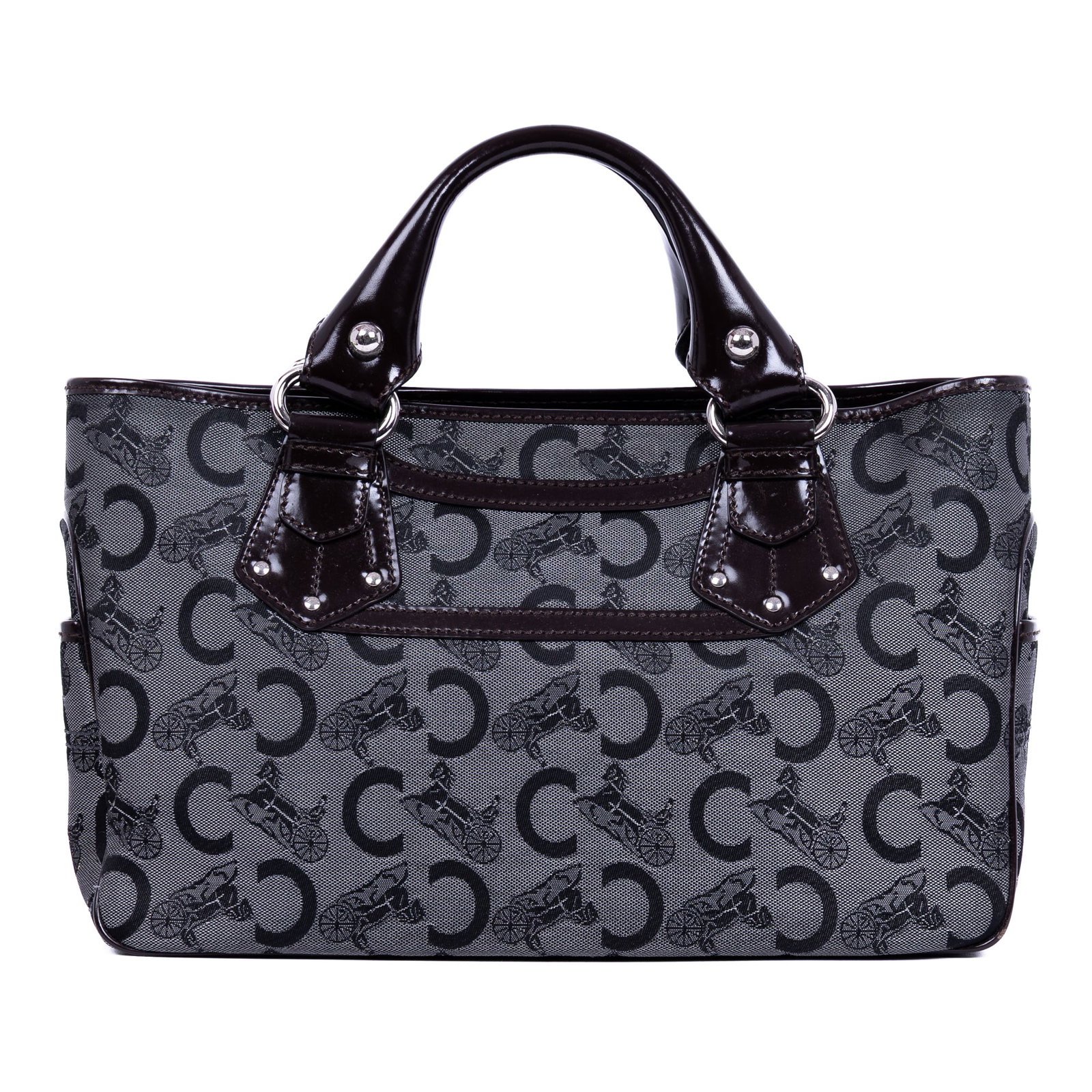 Celine Vintage Carriage Boogie in Monogram Canvas: Genuine Pre-Owned Celine Vintage Carriage Boogie in Grey/Black Carriage C Monogram Canvas made in China in AA condition. Date Code is STS0/36 Measurements: 32*19*12.5 (Length * Height * Width). This l