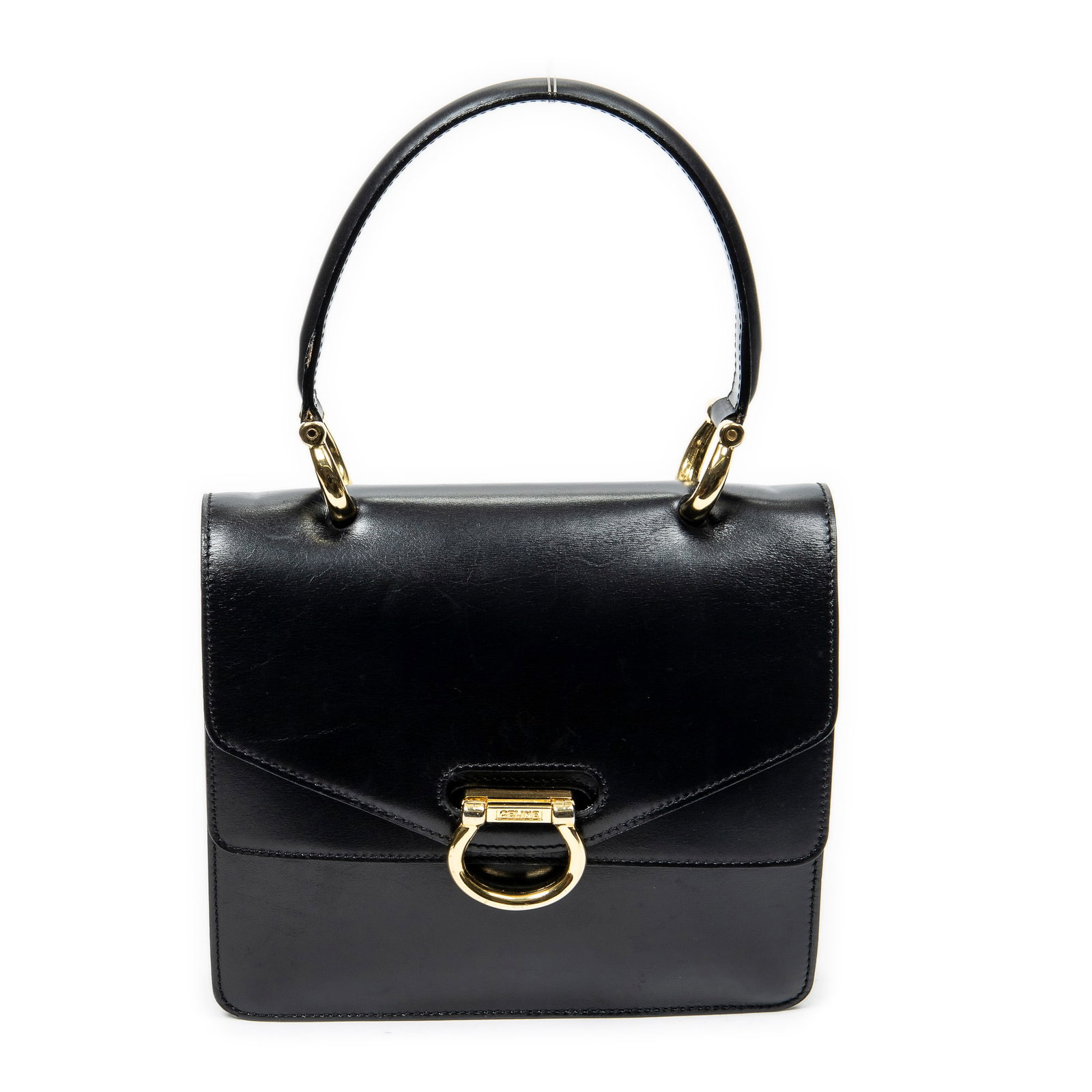 Celine Vintage Flap Top Handle: Genuine Pre-Owned Celine Vintage Flap Top Handle in Black Smooth Calfskin Leather made in France in AB condition. Date Code is F/10 Measurements: 21.5*18*8cm (Length * Height * Width). This lot includ