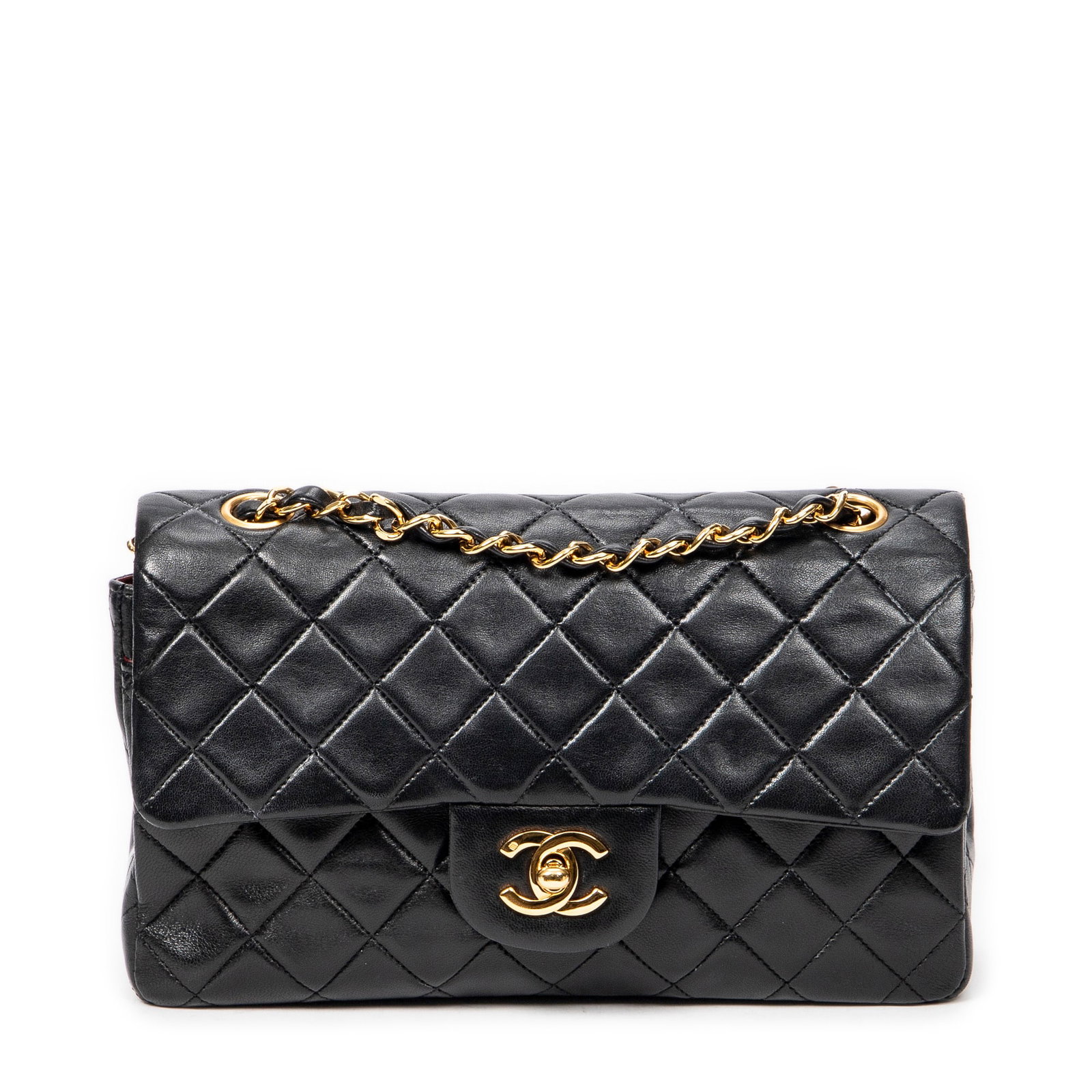 Chanel Classic Double Flap 23 - Black Quilted Lambskin: Genuine Pre-Owned Chanel Classic Double Flap 23 in Black Quilted Lambskin Leather made in France in A condition. Date Code is 1812314 (1989-1991) Measurements: 23.5*14.5*6.5cm (Length * Height * Width