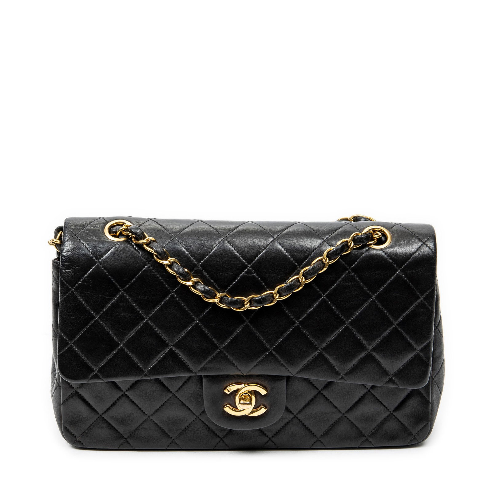 Chanel Classic Double Flap 26 - Black Quilted Lambskin: Genuine Pre-Owned Chanel Classic Double Flap 26 in Black Quilted Lambskin Leather made in France in A condition. Date Code is 3726243 (1994-1996) Measurements: 25.5*16*7.5cm (Length * Height * Width).